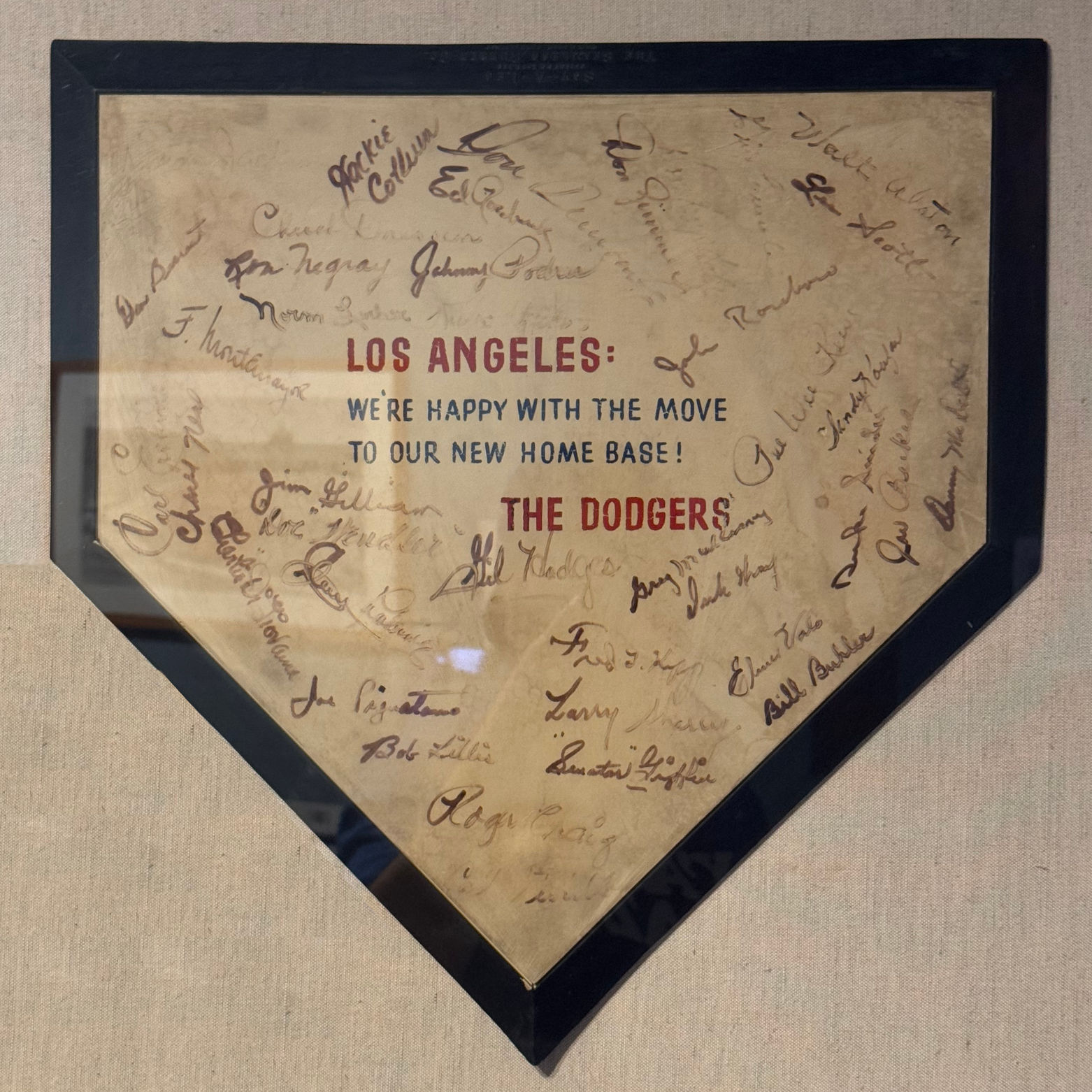 Dodger Autographs 1958 Los Angeles Opening Day Home Plate