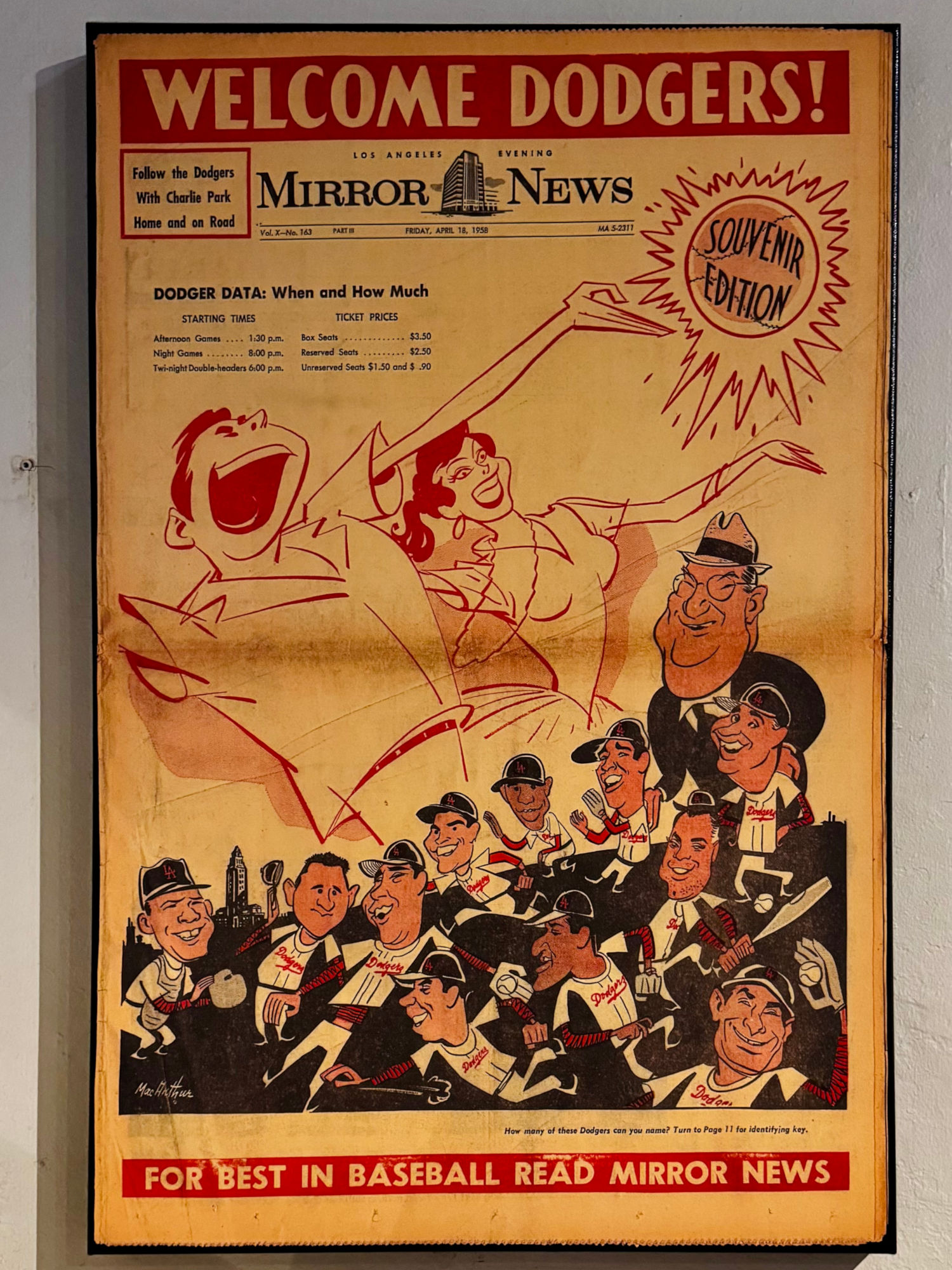 Welcome Dodgers 1958 Mirror News Welcome Dodgers