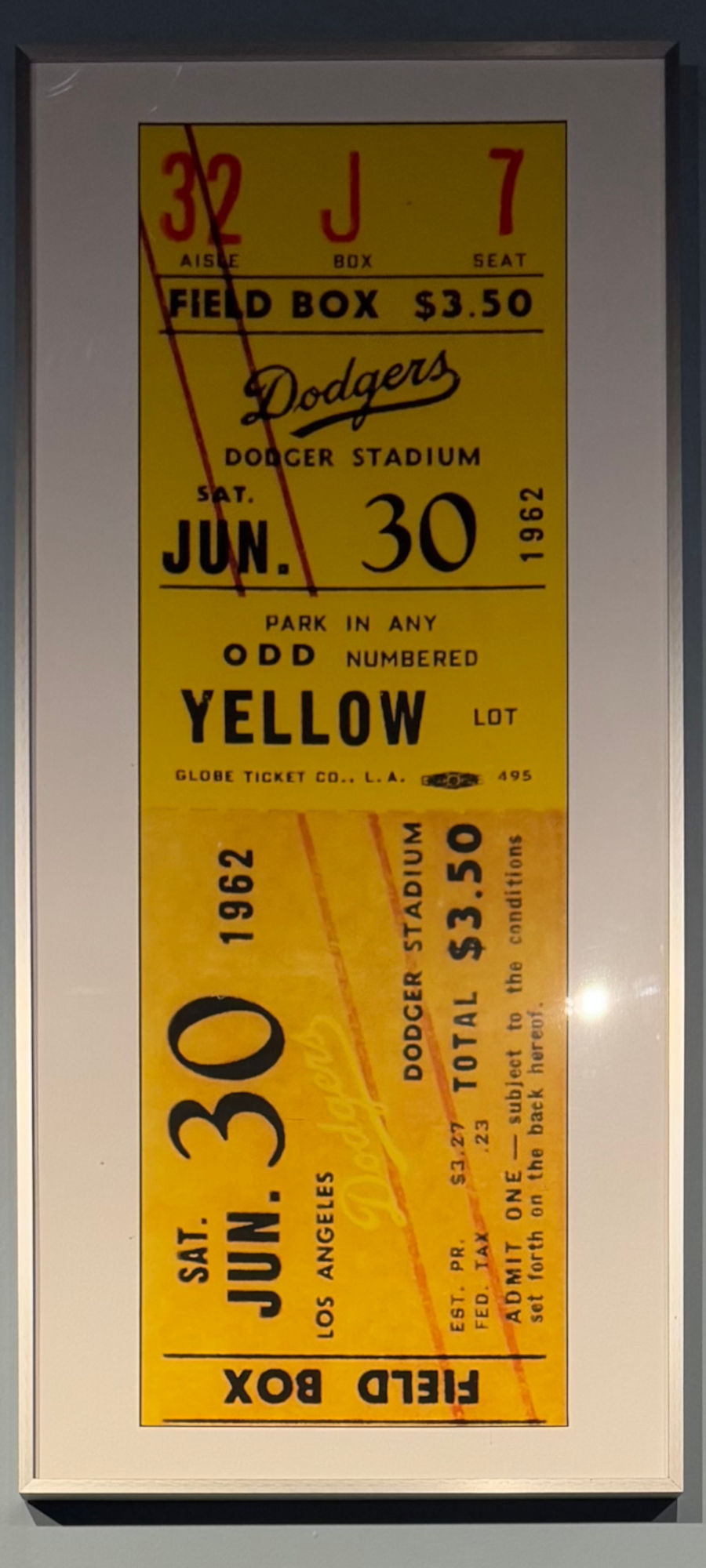 1962 Dodger Stadium Ticket Sandy Koufax June 30