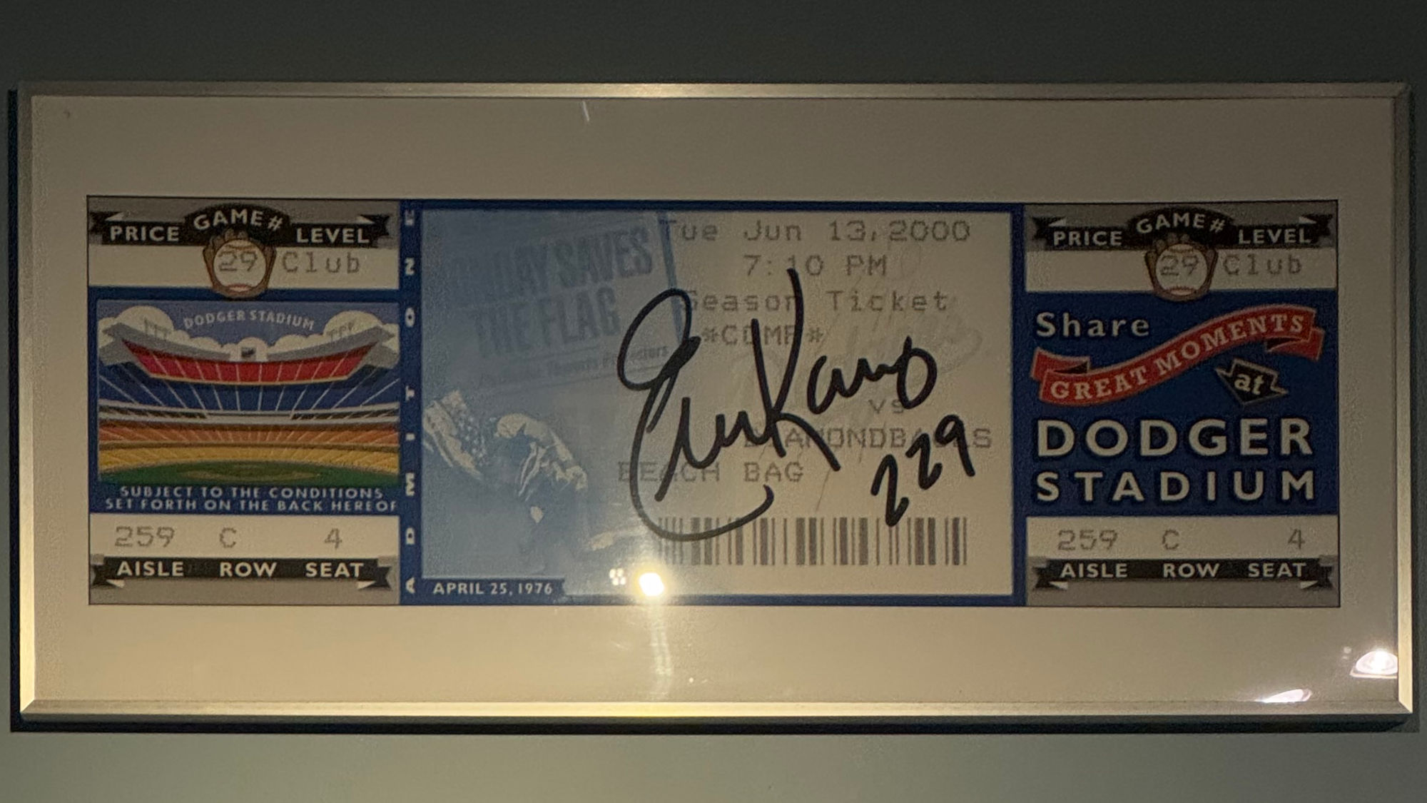 2000 Dodger Ticket Eric Karros June 13