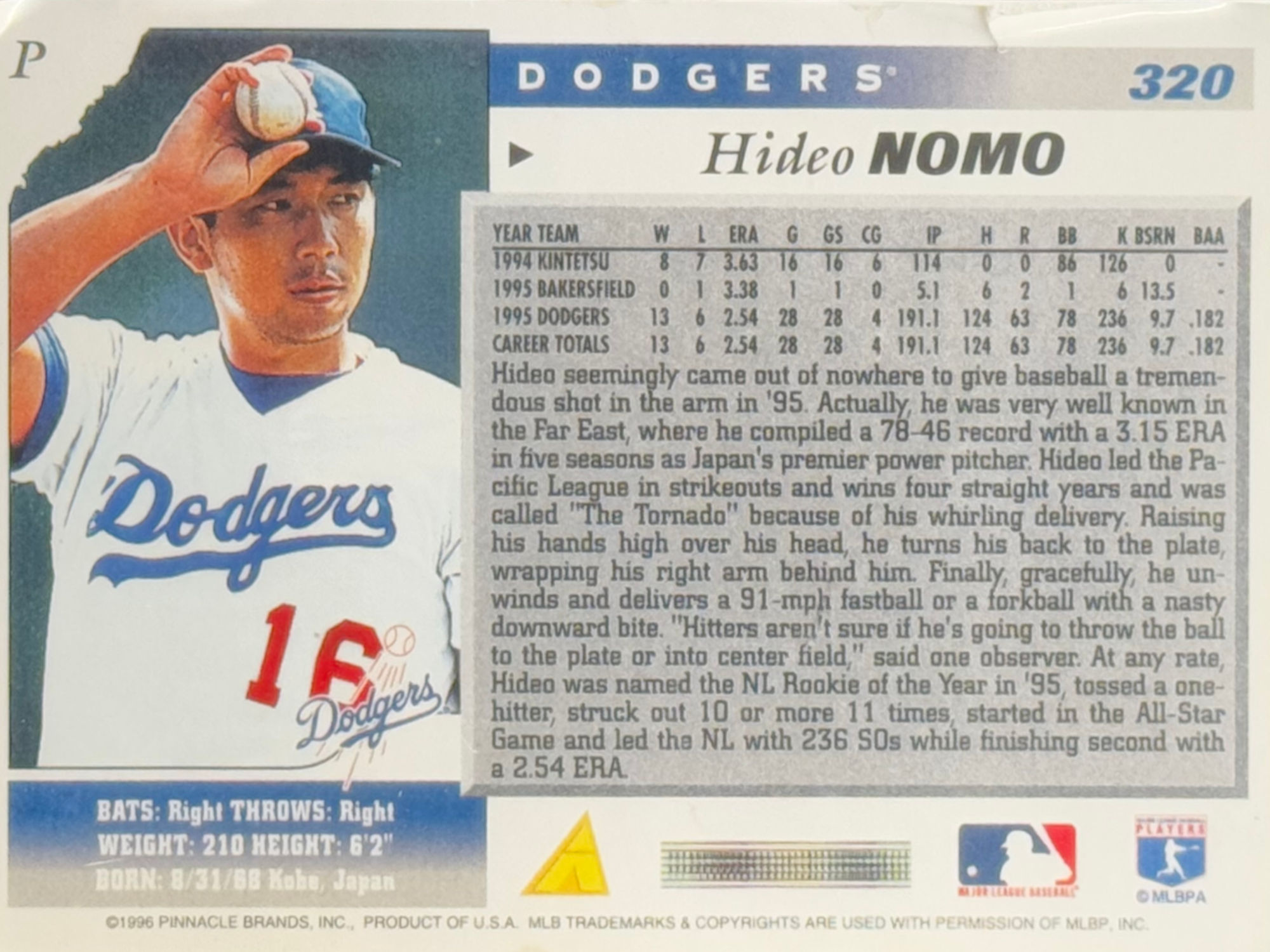 Back of Hideo Nomo's Baseball Card Back of Hideo Nomo's Baseball Card