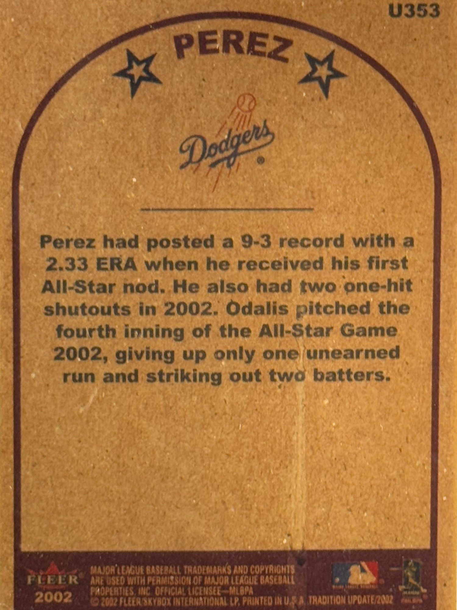 Back of Odalis Perez's Baseball Card Back of Odalis Perez's Baseball Card
