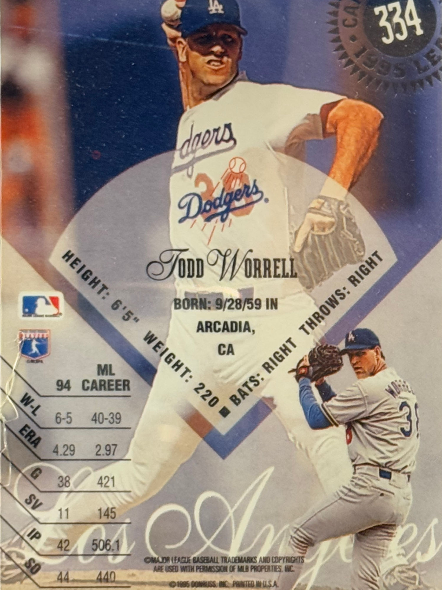 Back of Todd Worrell's Baseball Card Back of Todd Worrell's Baseball Card