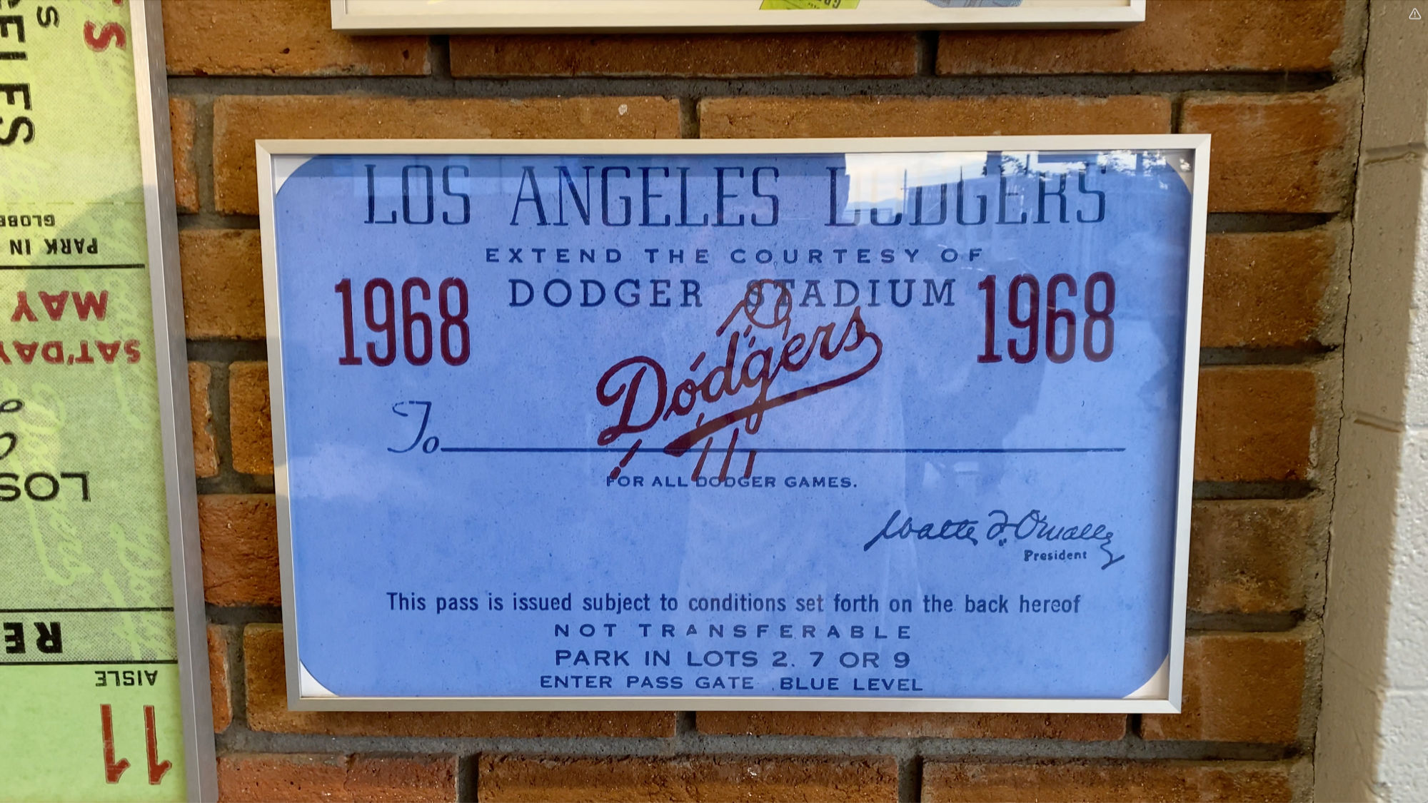 Dodger Stadium 1968 Season Pass