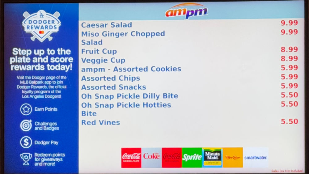 ampm Menu Dodger Stadium ampm Menu