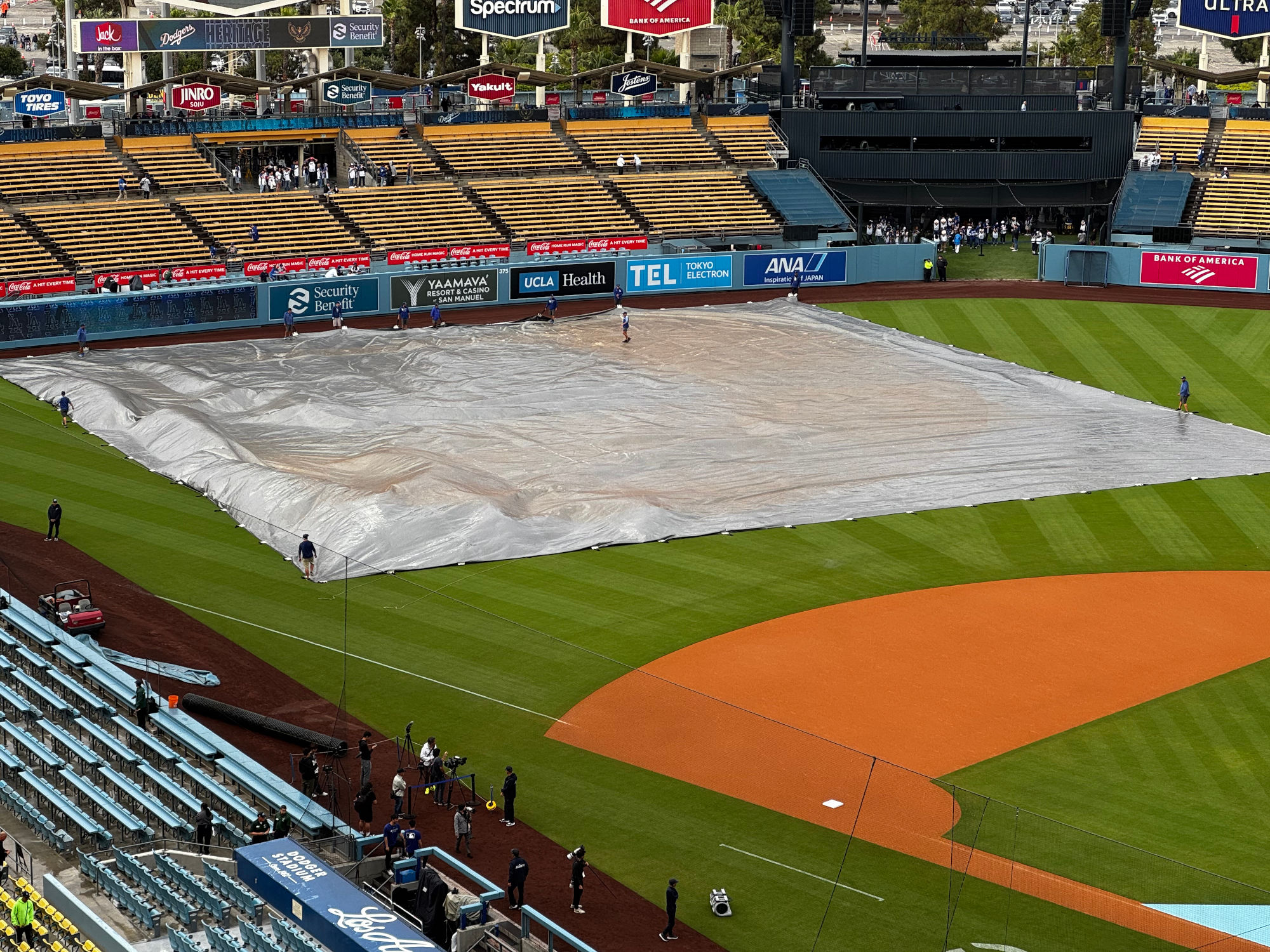 Dodger Stadium Tarp Unroll Flat