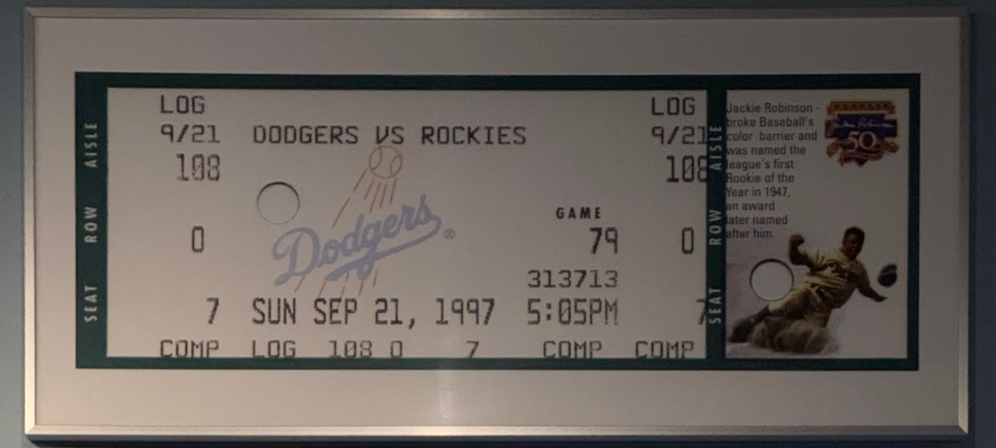 Dodgers Vs Rockies Ticket September 21 1997