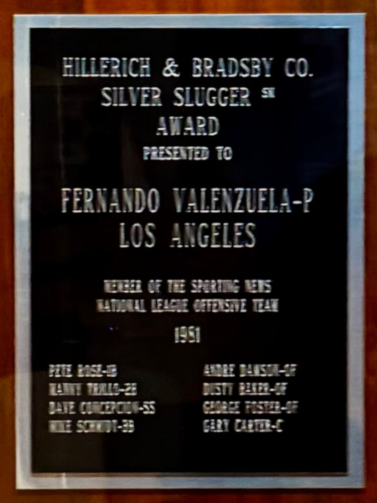 1981 Silver Slugger Award Fernando Valenzuela Fernando Valenzuela 1981 Silver Slugger Award