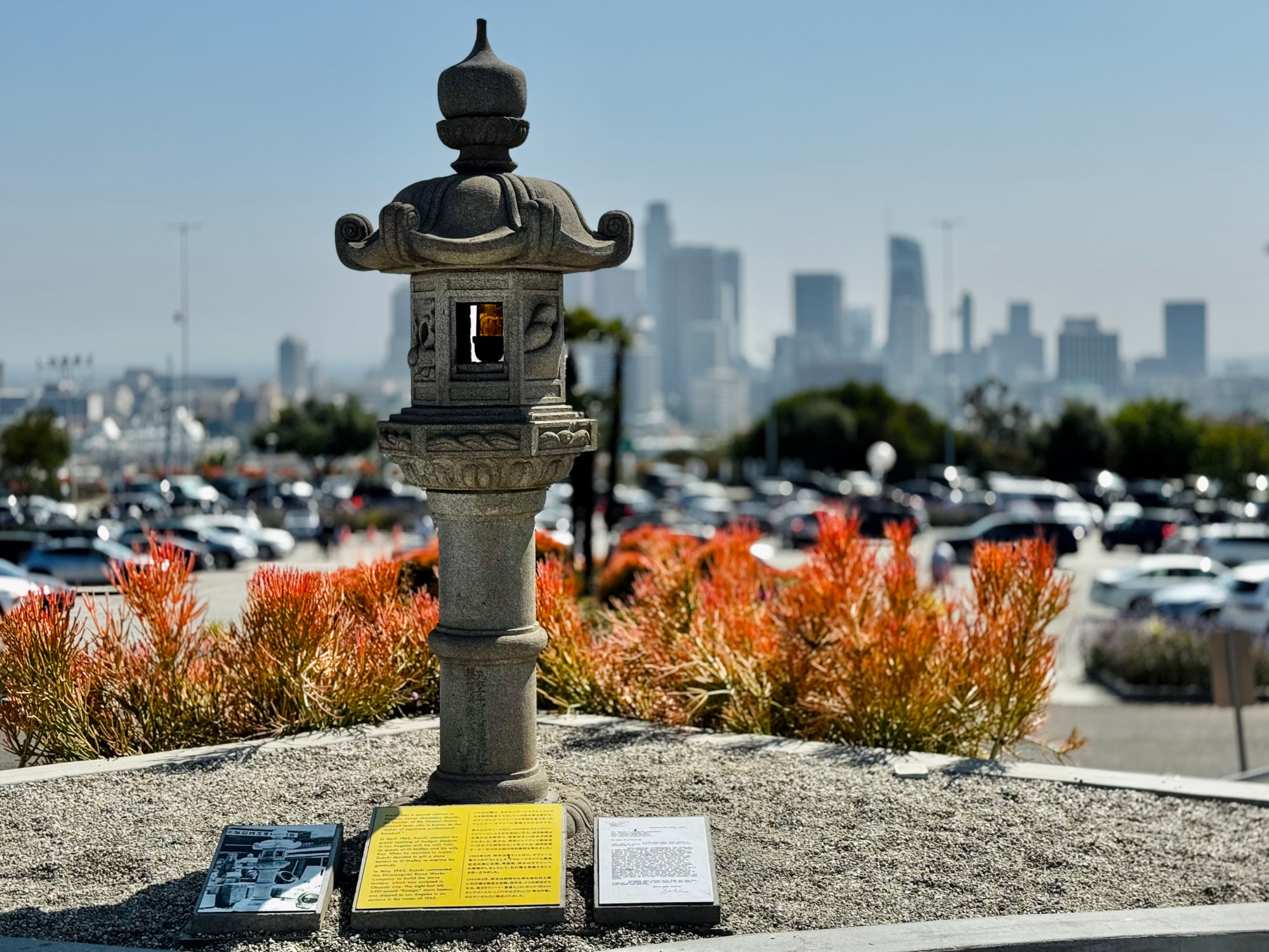 Los Angeles Skyline Japanese Stone Lantern Los Angeles Skyline
