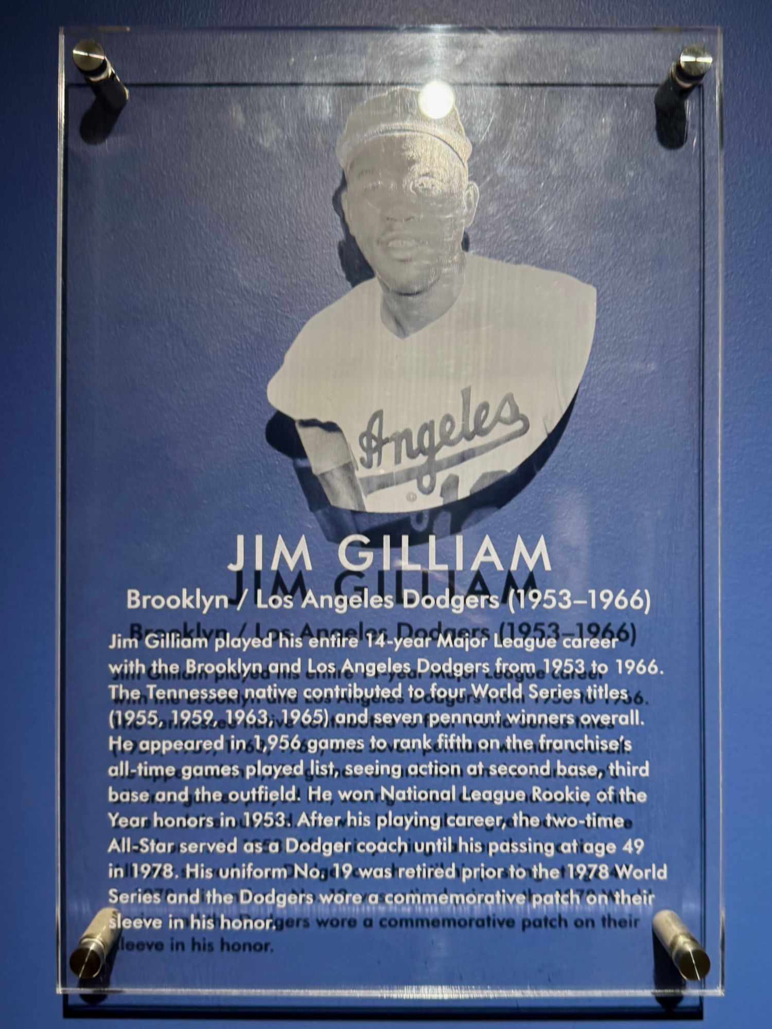 Jim Gilliam Retired Number Plaque Retired Number Plaque Jim Gilliam
