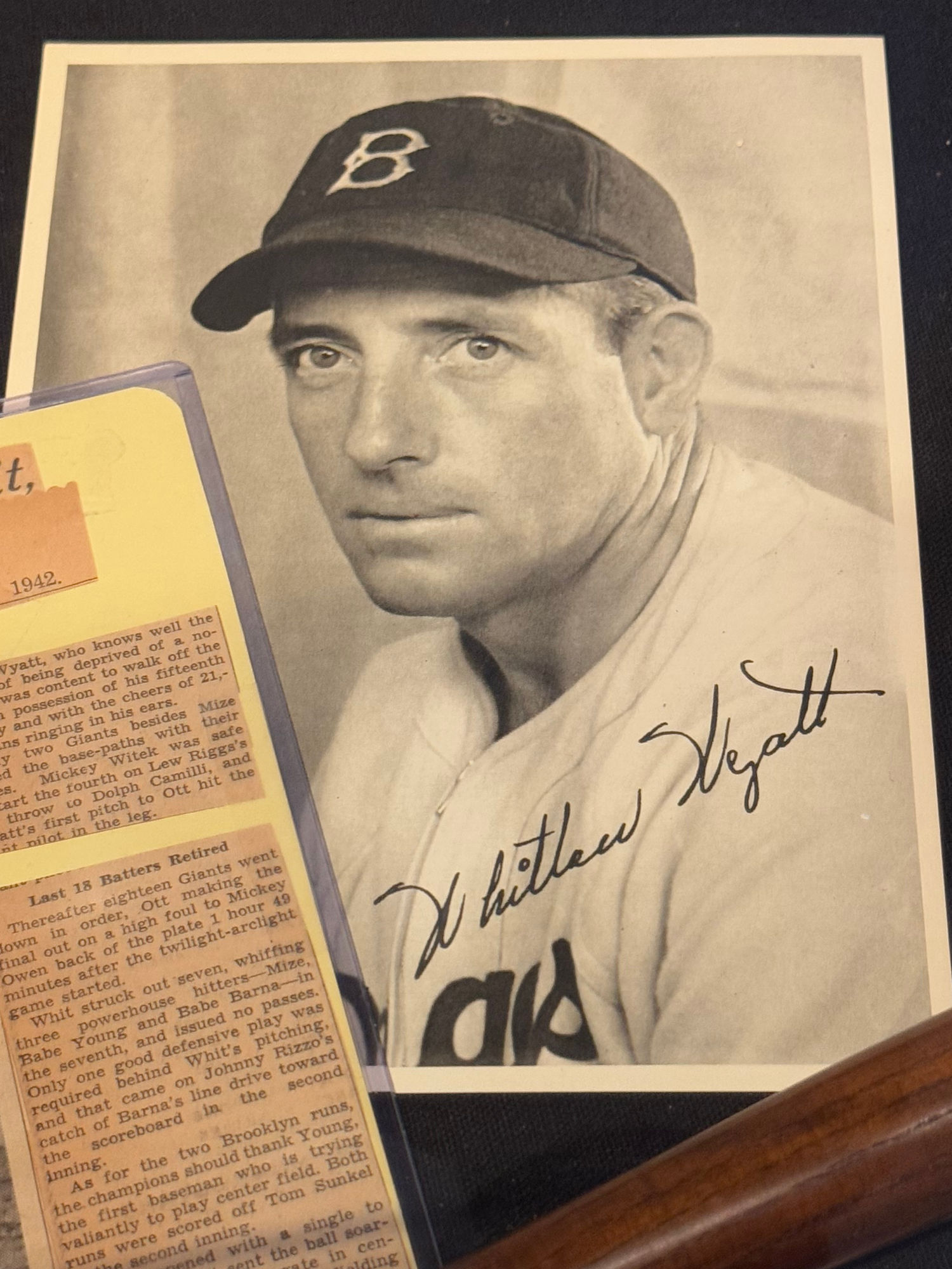 Autographed Photo Whitlow Wyatt Autographed Photo