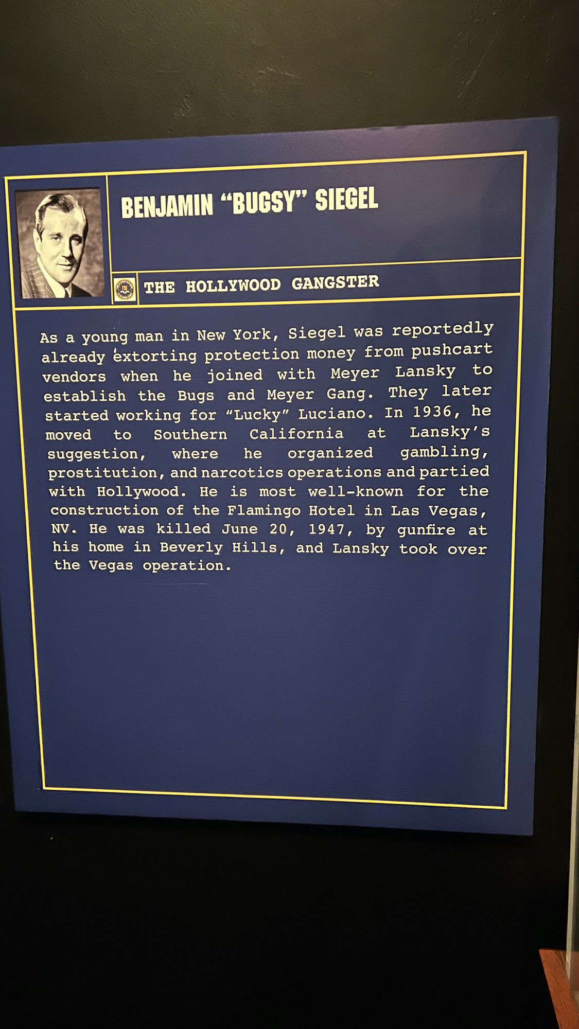 Benjamin Bugsy Siegel FBI Benjamin Bugsy Siegel