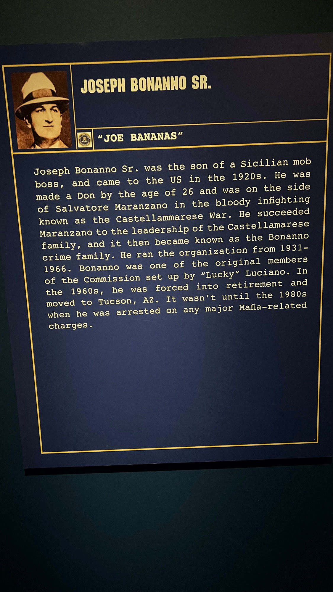 Joseph Bonanno Sr. FBI Joseph Bonanno Sr.