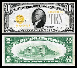 1928 series $10 gold certificate