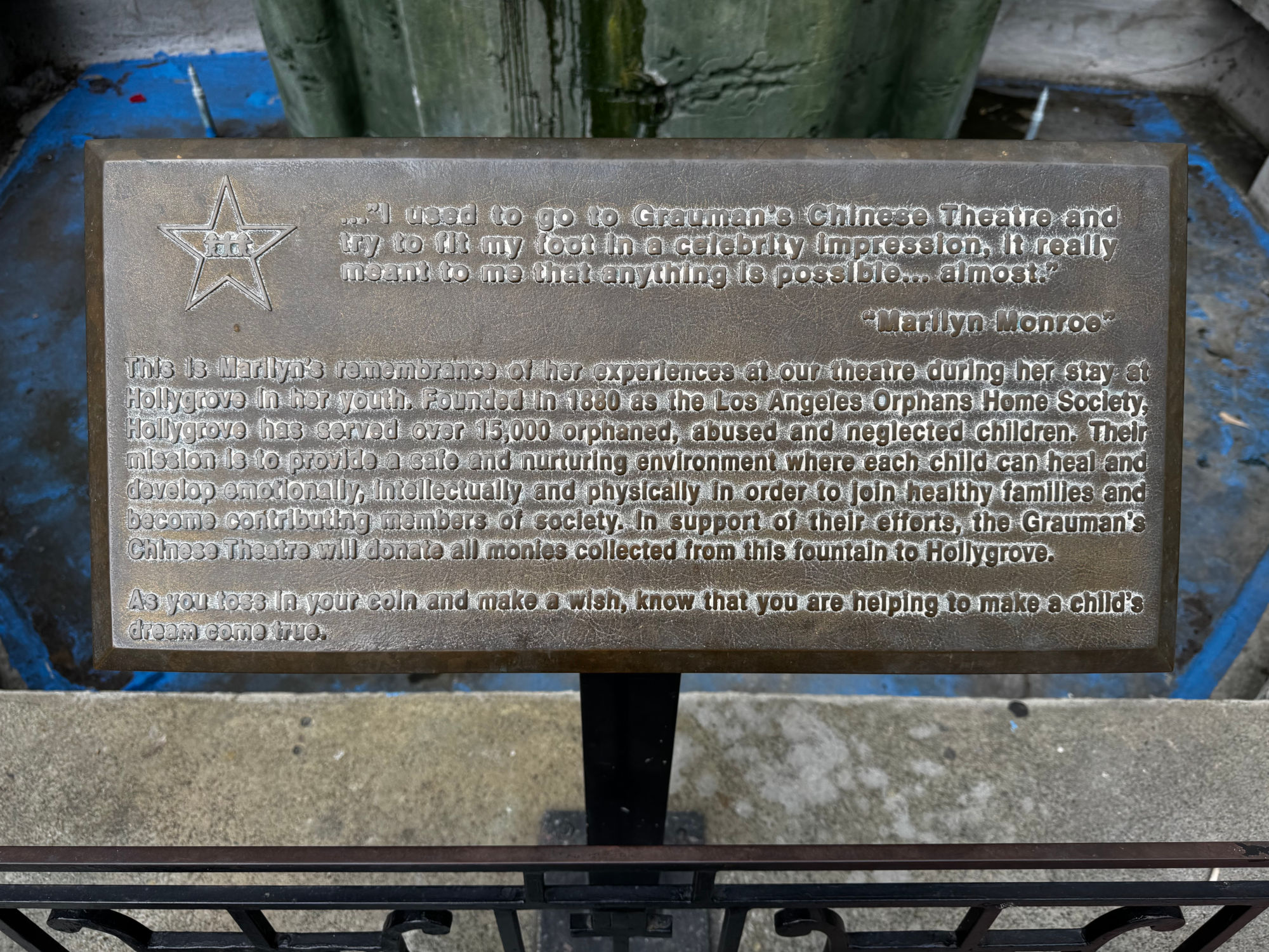 TCL Chinese Theatre Hollygrove Fountain Plaque