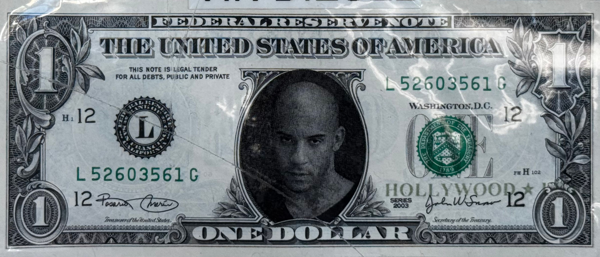 Fake One Dollar Bill Vin Diesel