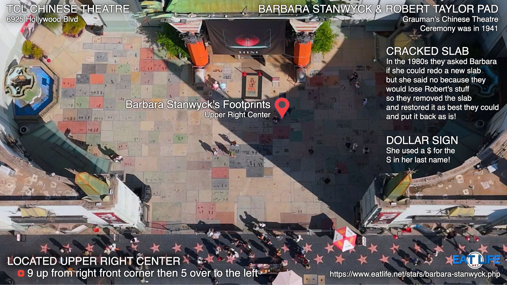 TCL Chinese Theatre Barbara Stanwyck's Footprints Located Right Center in Front of Dog Statue