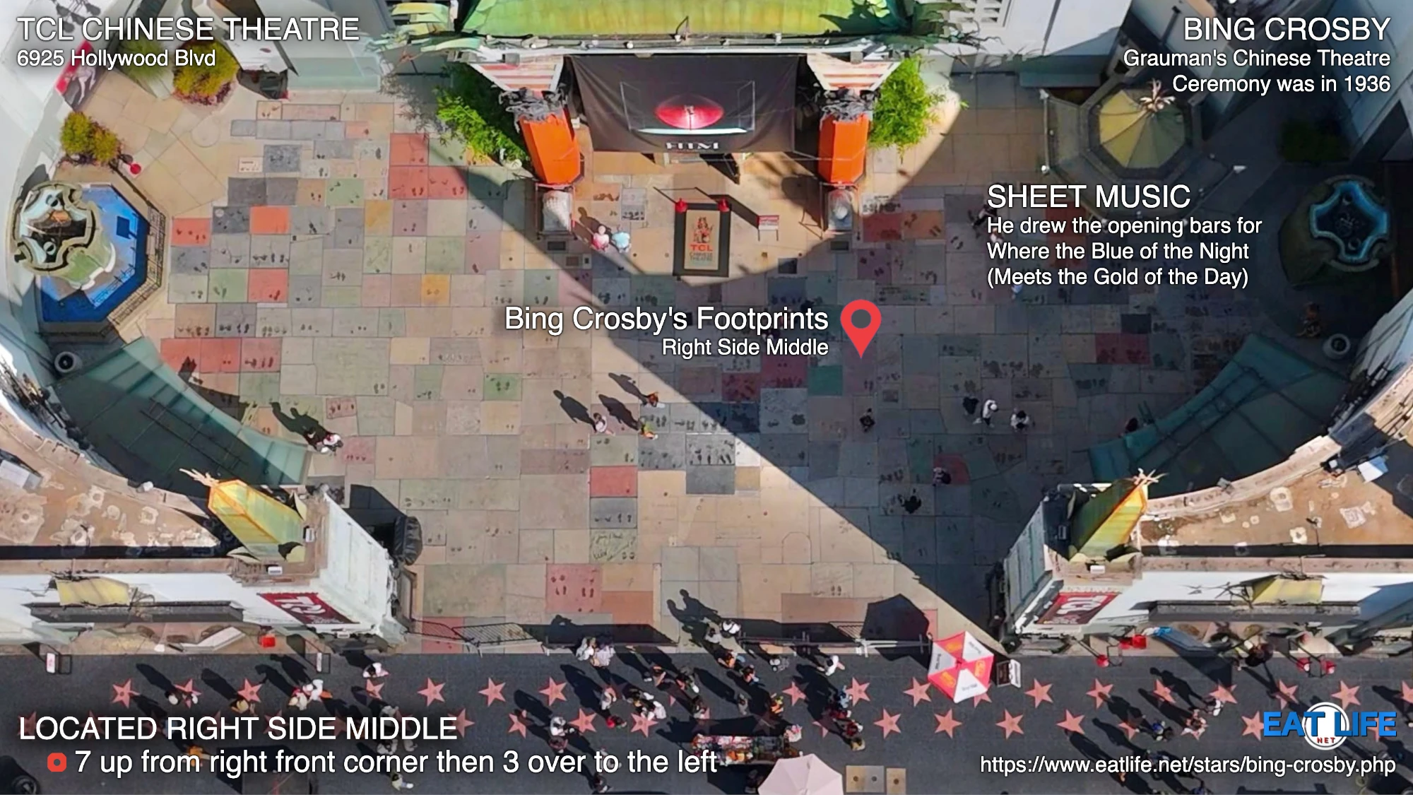 TCL Chinese Theatre Map Bing Crosby's Footprints Located Right Side Middle