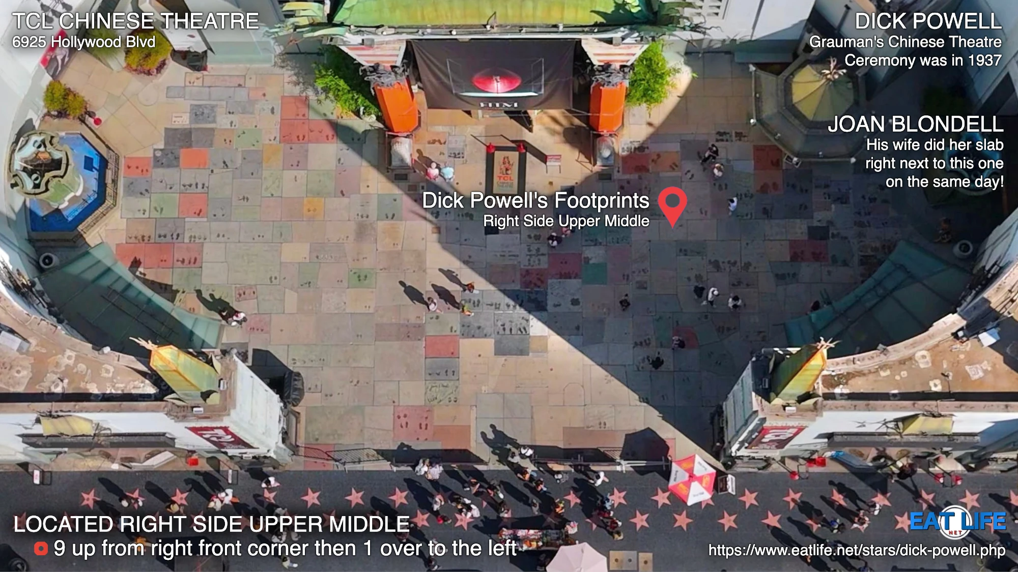 TCL Chinese Theatre Map Dick Powell's Footprints Located Right Side Upper Middle