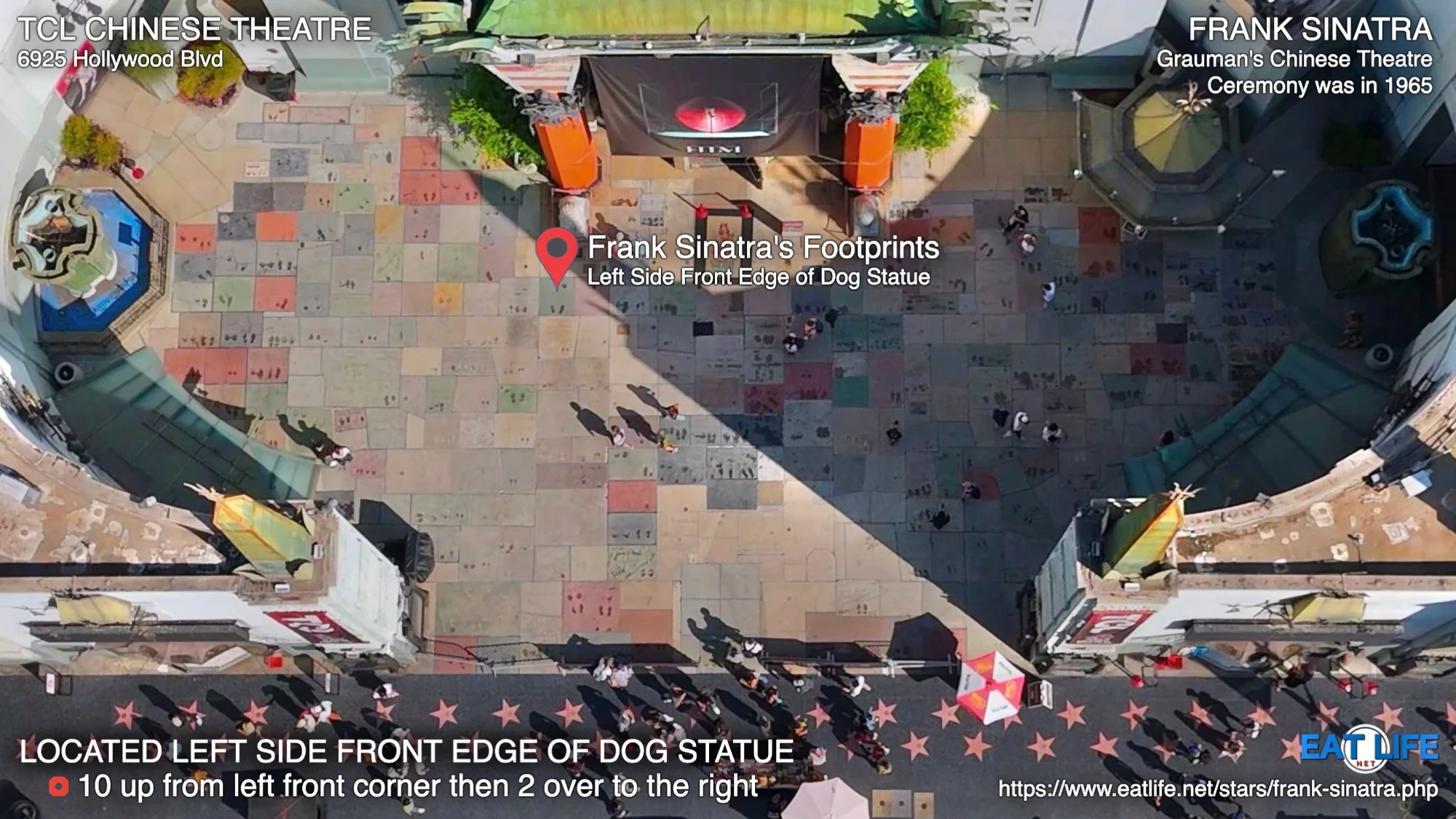 TCL Chinese Theatre Map Frank Sinatra's Footprints Located Left Side Front Edge of Dog Statue