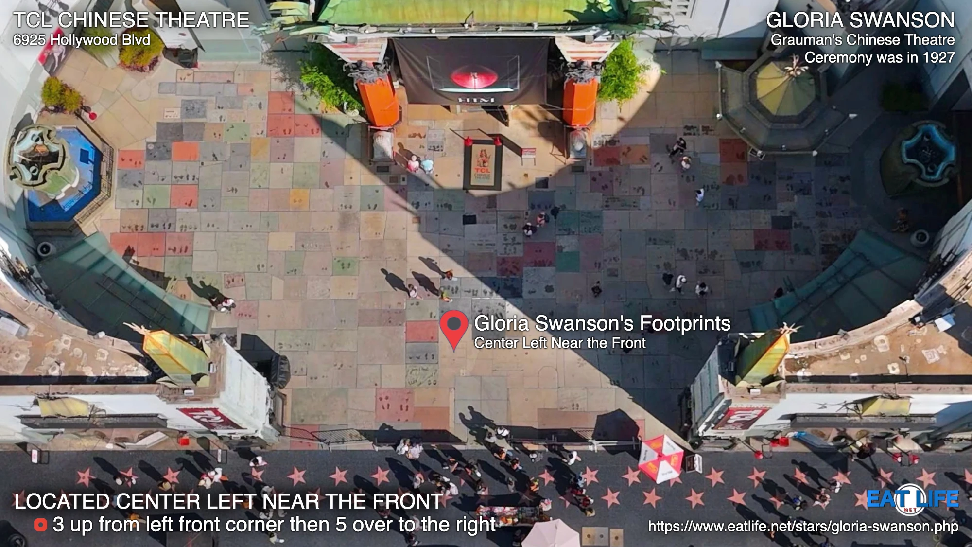 TCL Chinese Theatre Map Gloria Swanson's Footprints Located Center Left Near the Front