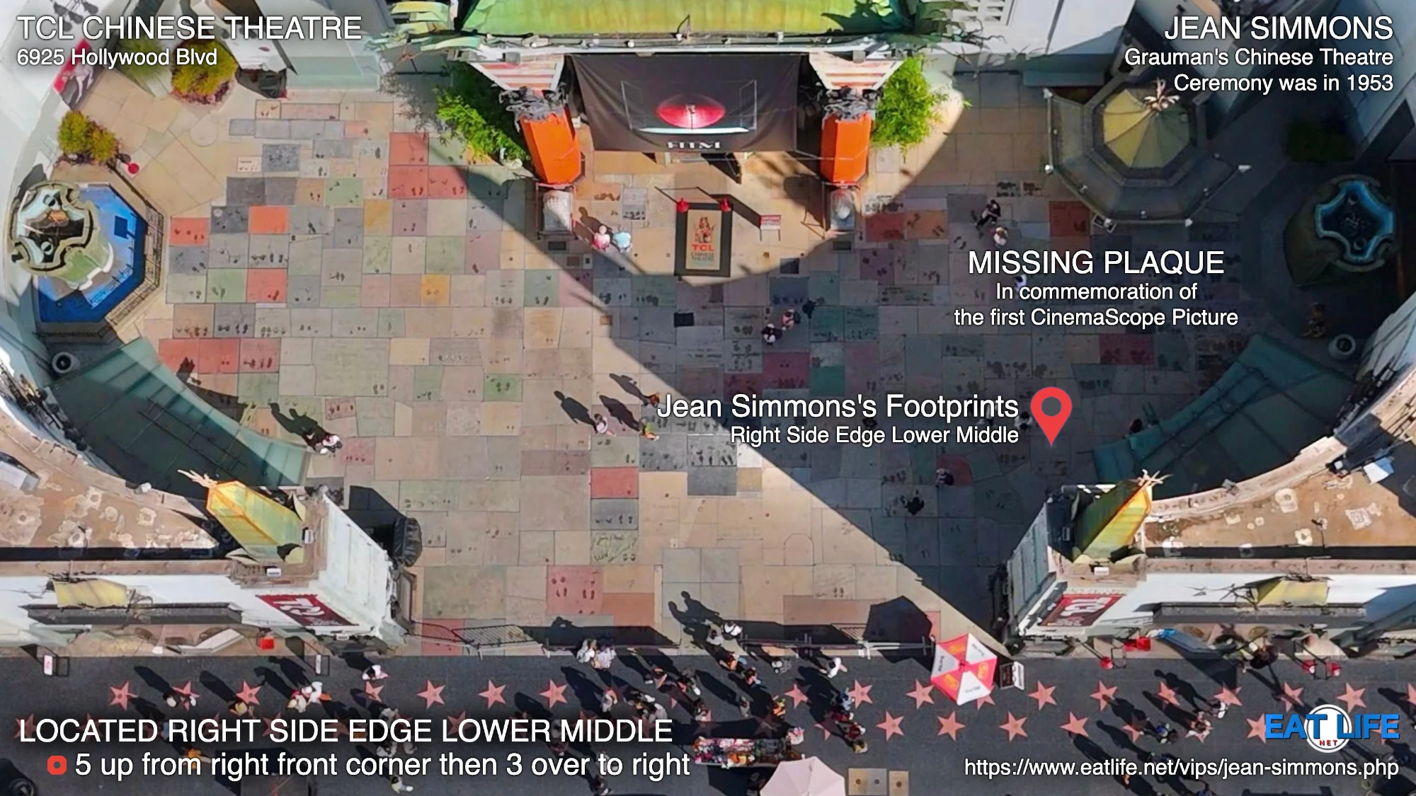 TCL Chinese Theatre Map Jean Simmons's Footprints Located Right Side Edge Lower Middle