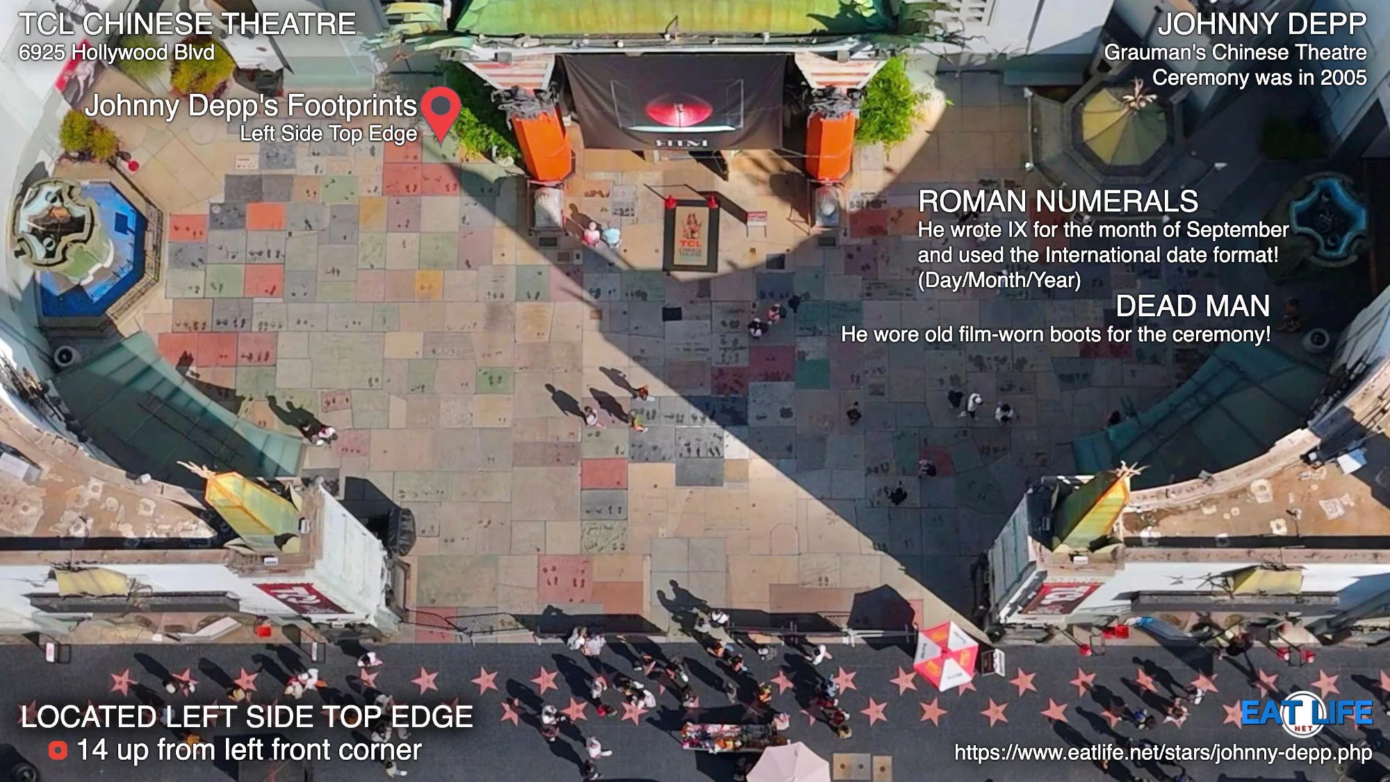 TCL Chinese Theatre Map Johnny Depp's Footprints Located Left Side Top Edge