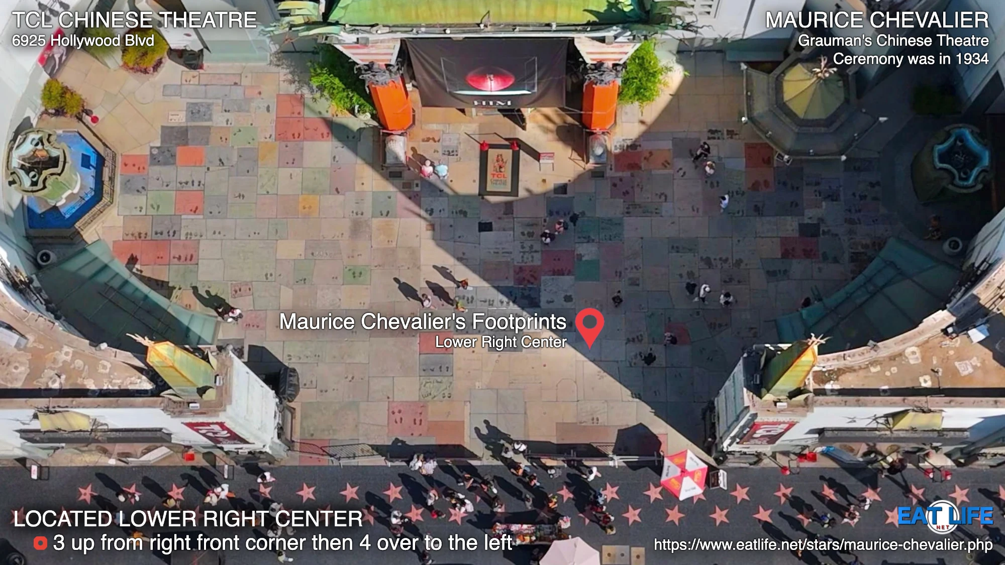 TCL Chinese Theatre Map Maurice Chevalier's Footprints Located Lower Right Center