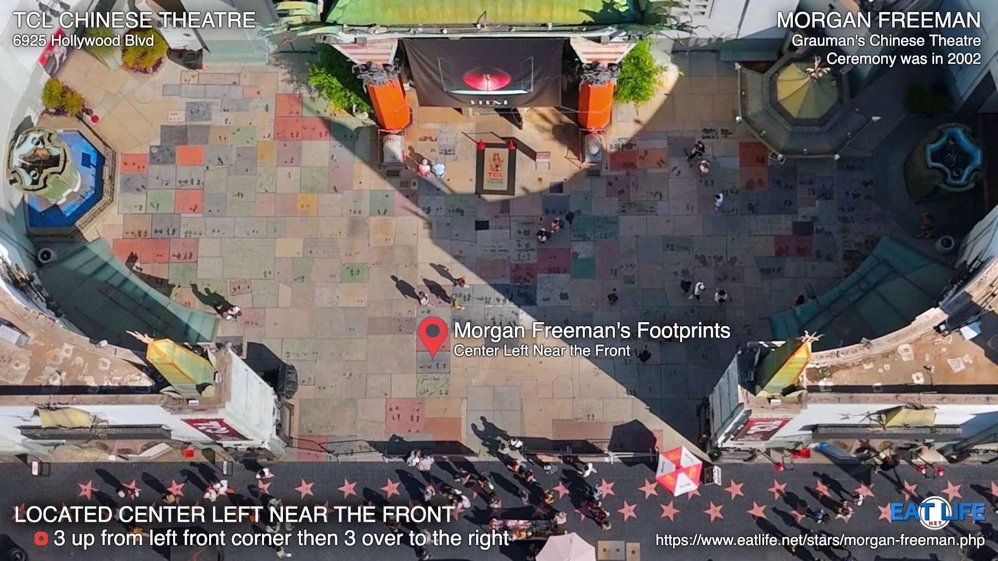 TCL Chinese Theatre Map Morgan Freeman's Footprints Located Center Left Near the Front