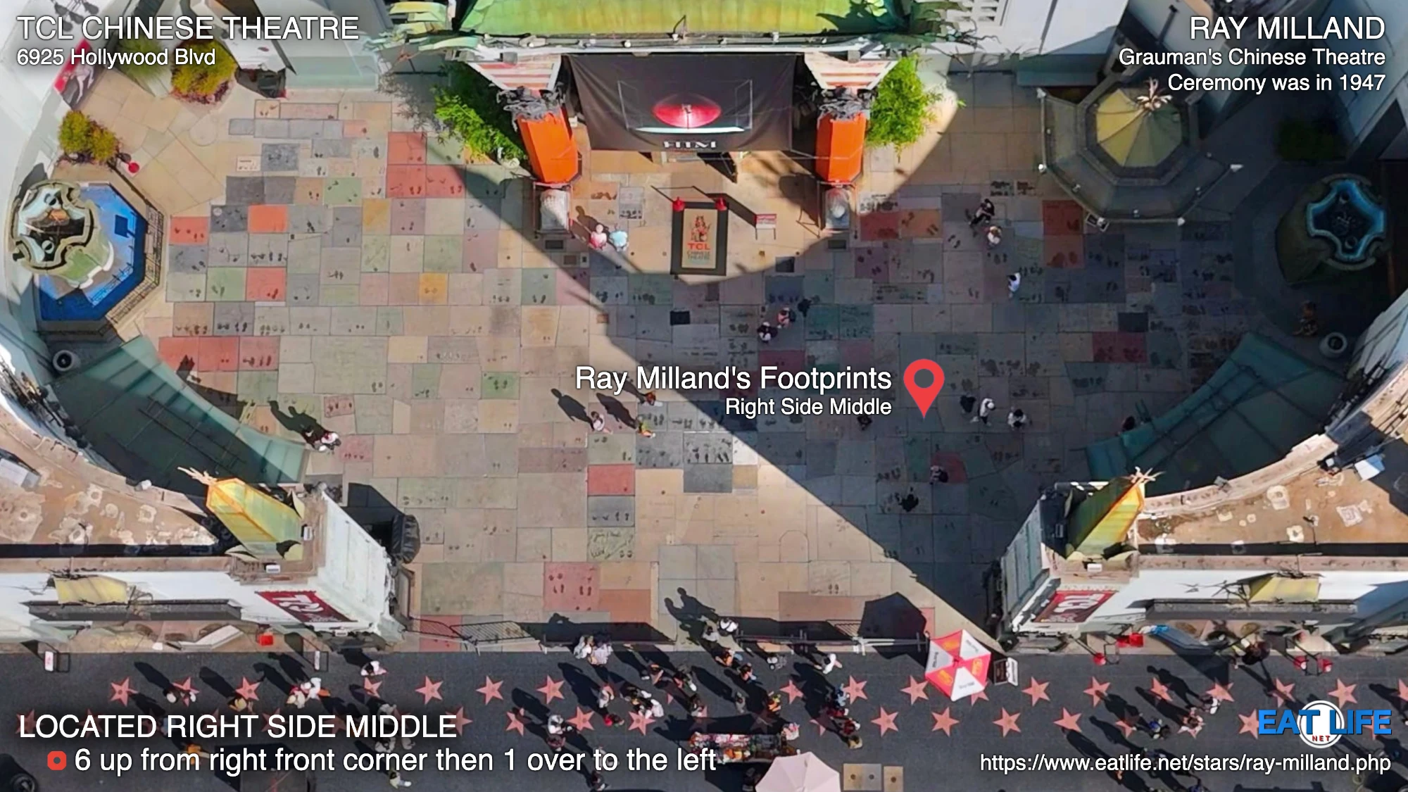TCL Chinese Theatre Map Ray Milland's Footprints Located Right Side Middle