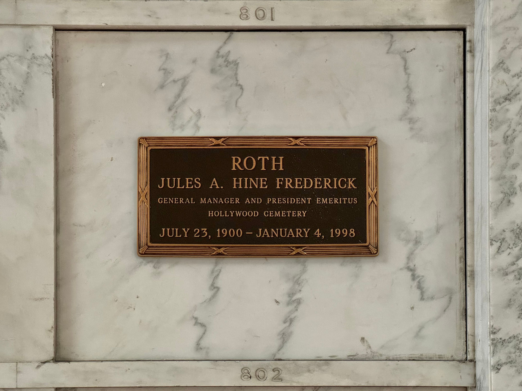 Hollywood Forever Cemetery Jules A. Hine Frederick Roth