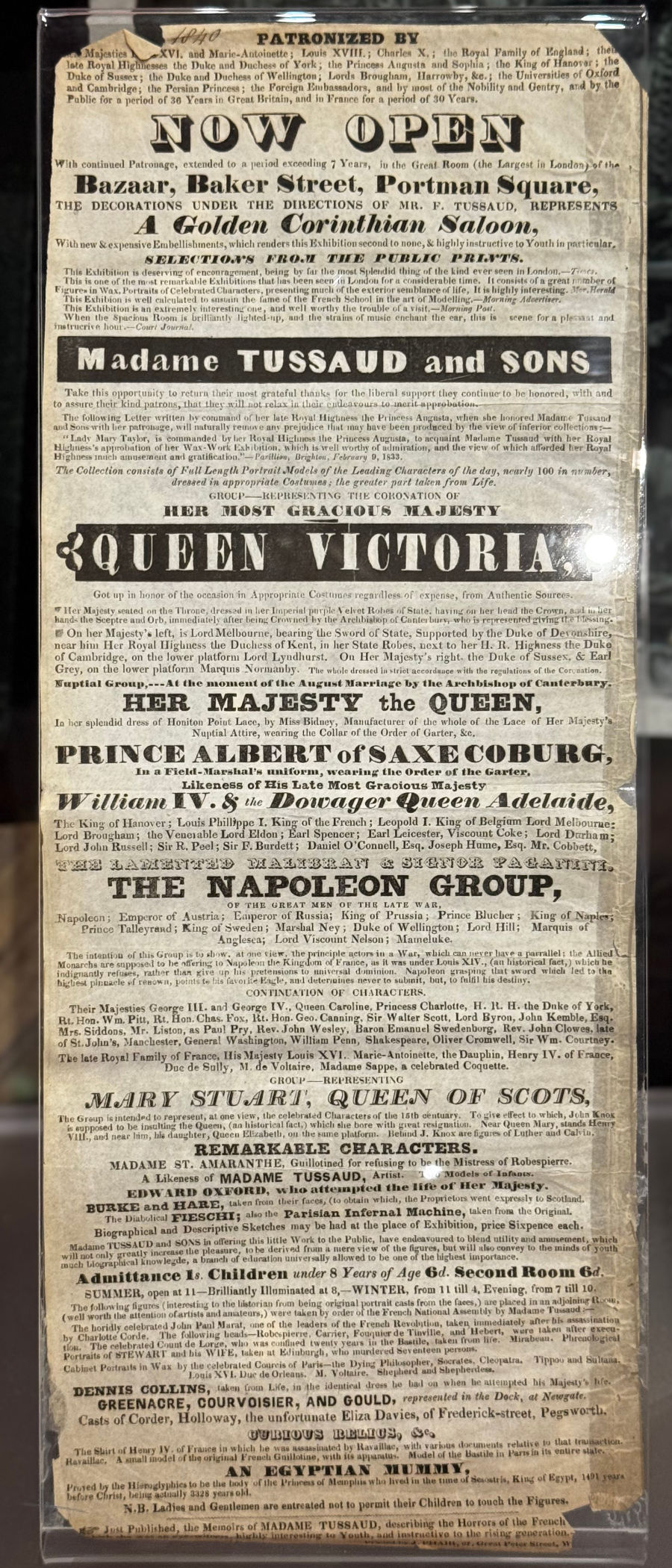 Madame Tussaud's 1836 Advertisement
