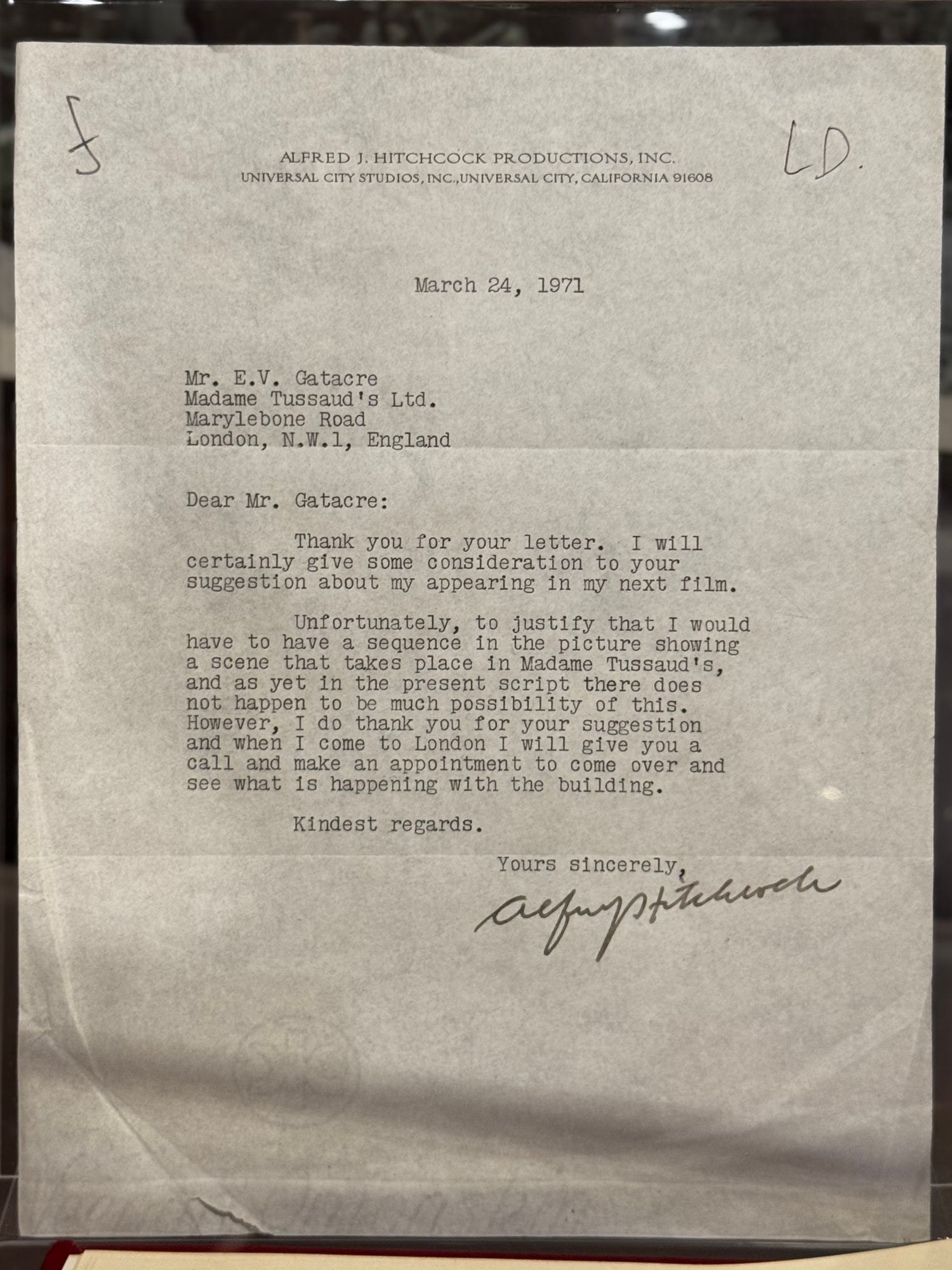 Madame Tussauds A Letter From Alfred Hitchcock