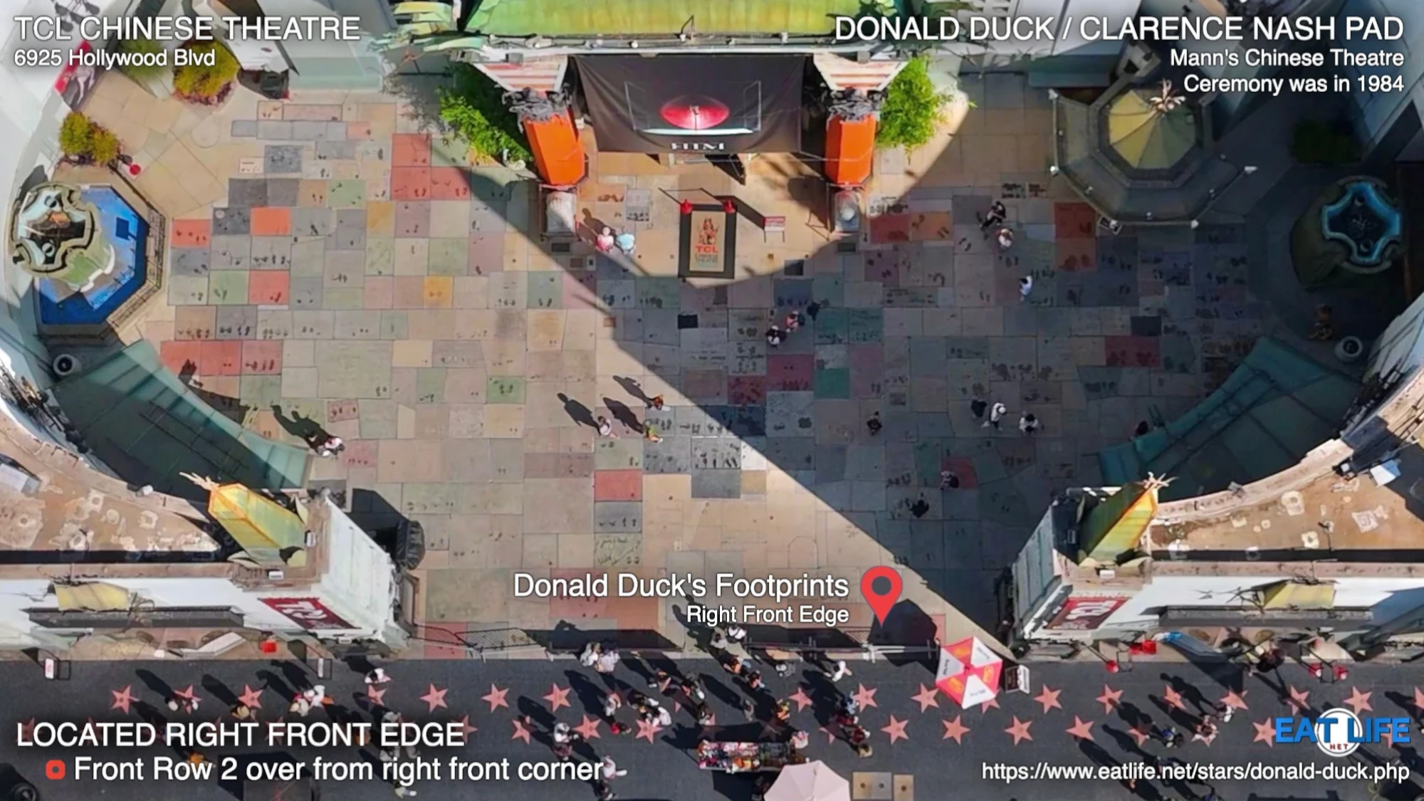 TCL Chinese Theatre Map Donald Duck's Footprints Located Right Front Edge