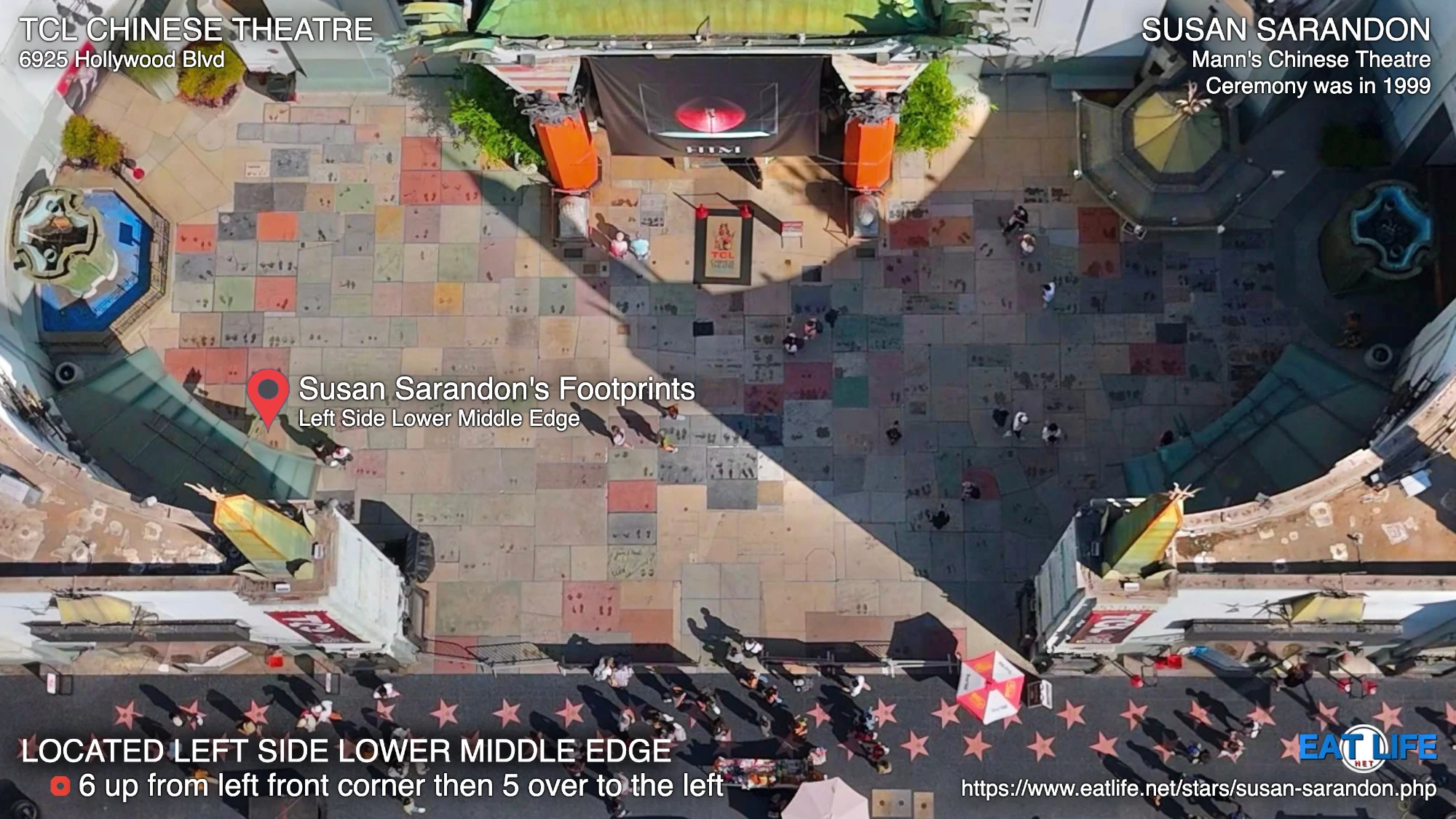 TCL Chinese Theatre Map Susan Sarandon's Footprints Located Left Side Lower Middle Edge