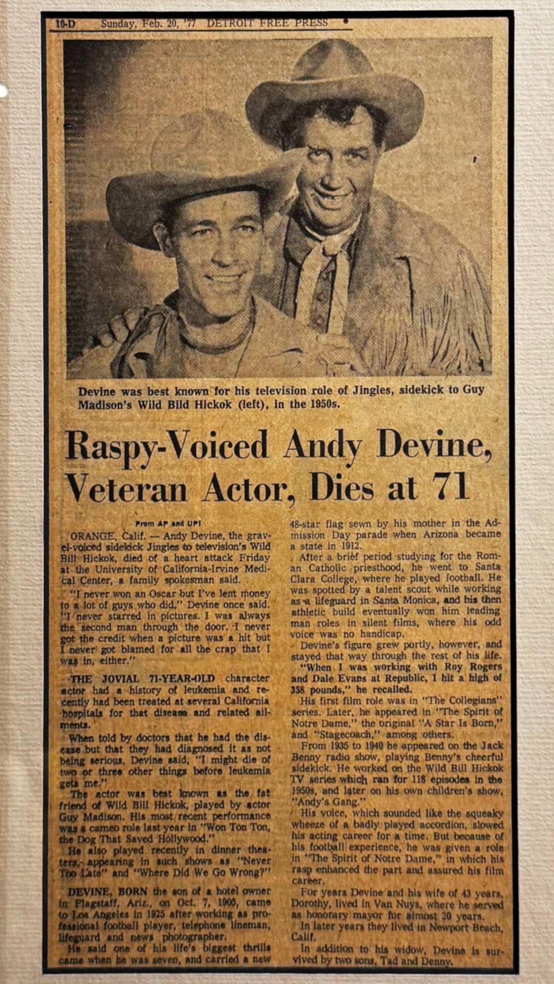 Ripley's Obituary Andy Devine