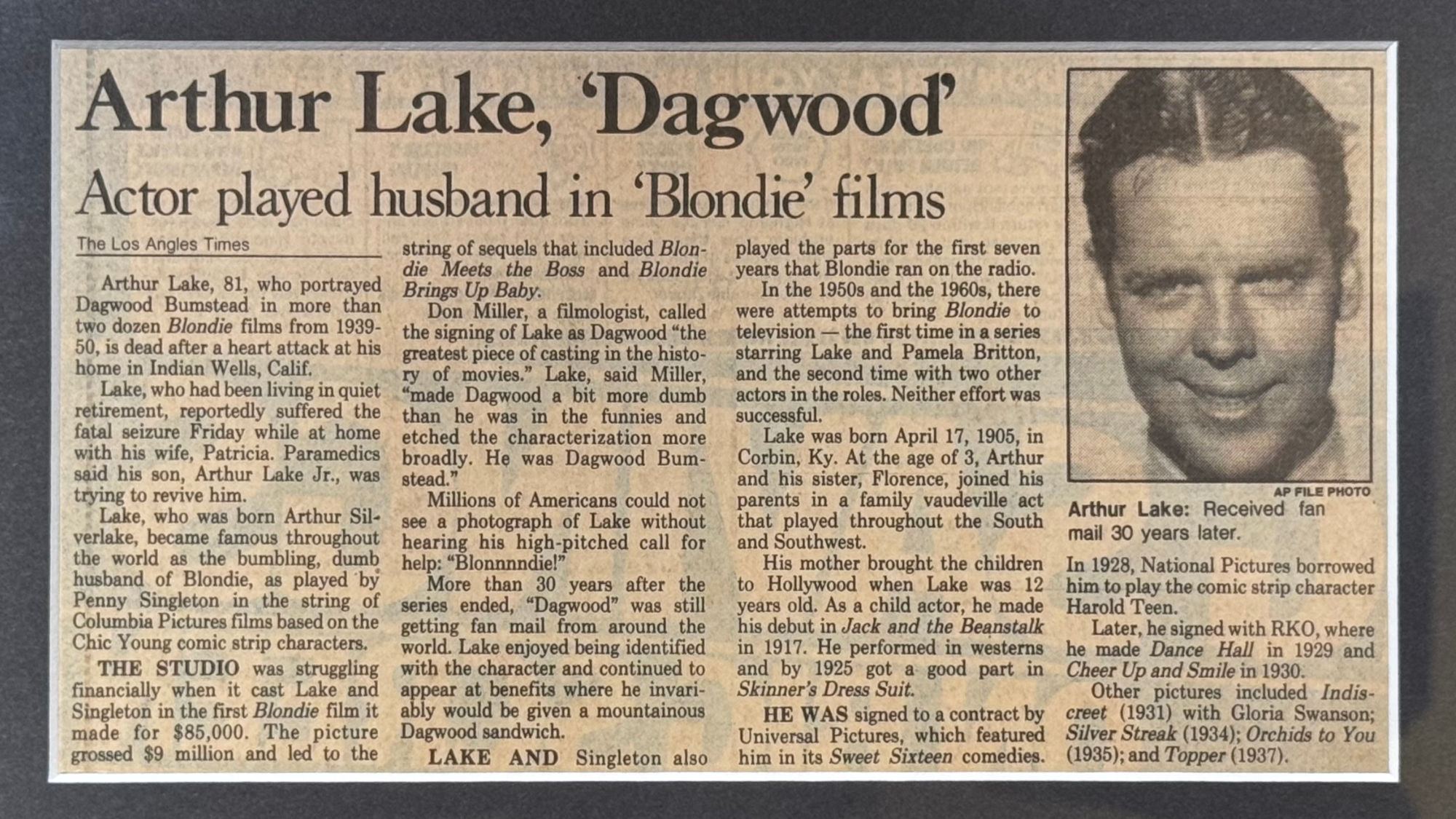 Ripley's Obituary Arthur Lake