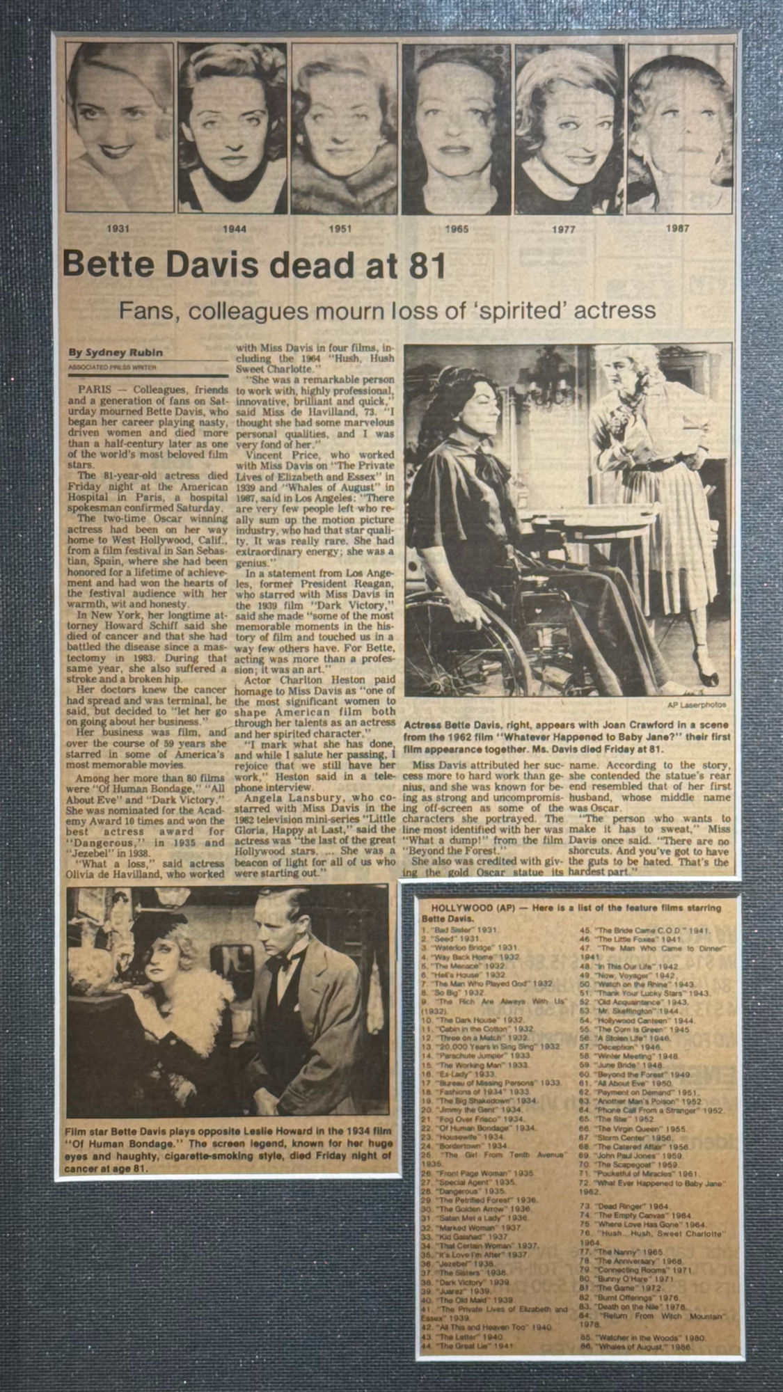 Ripley's Obituary Bette Davis