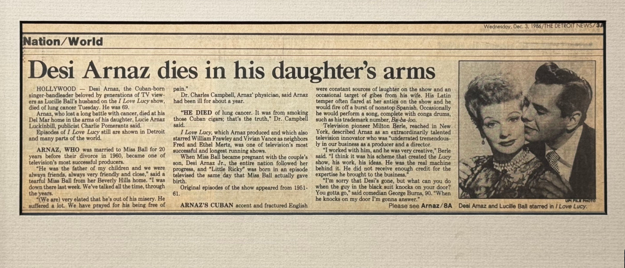 Ripley's Obituary Desi Arnaz