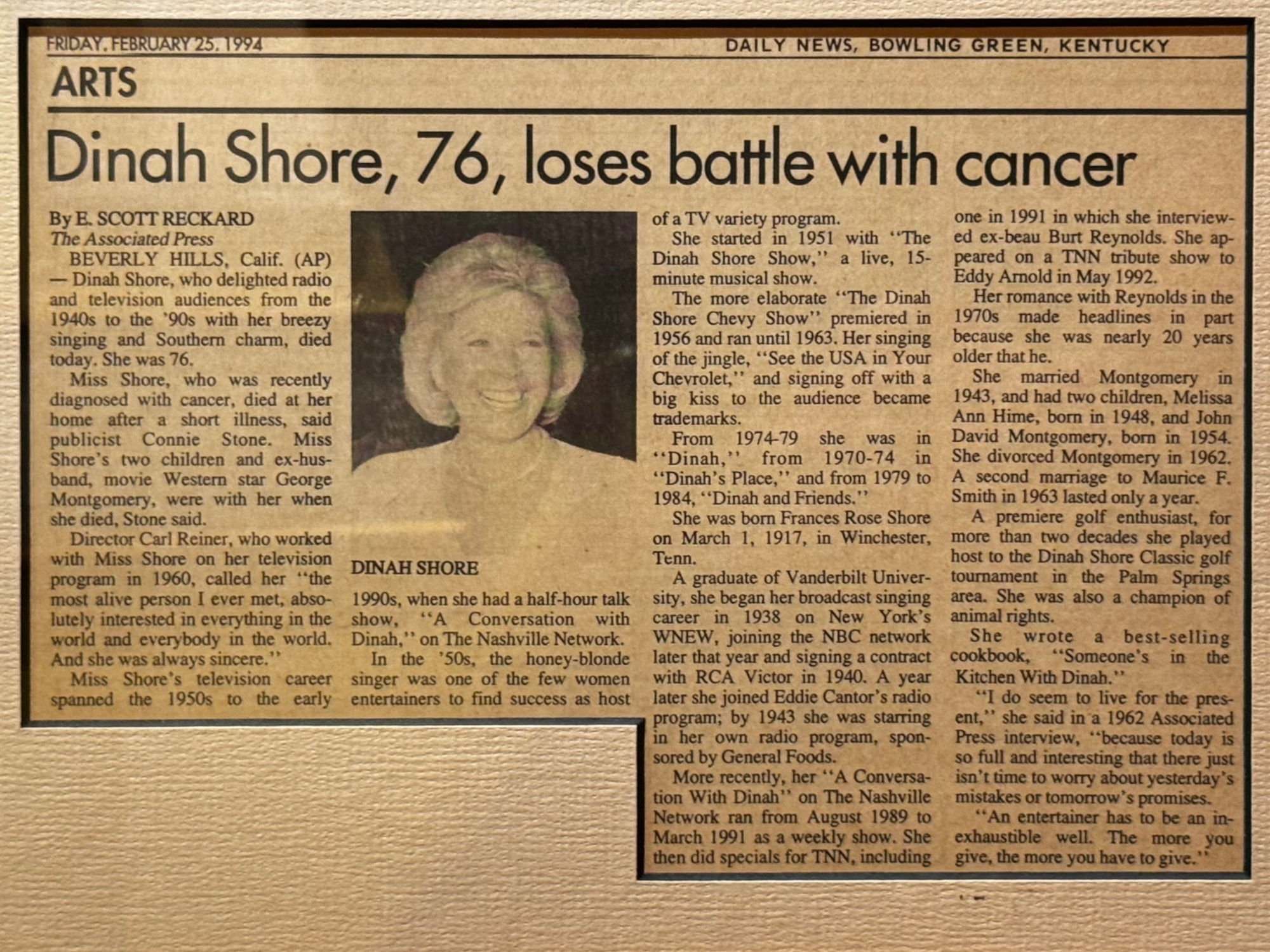 Ripley's Obituary Dinah Shore
