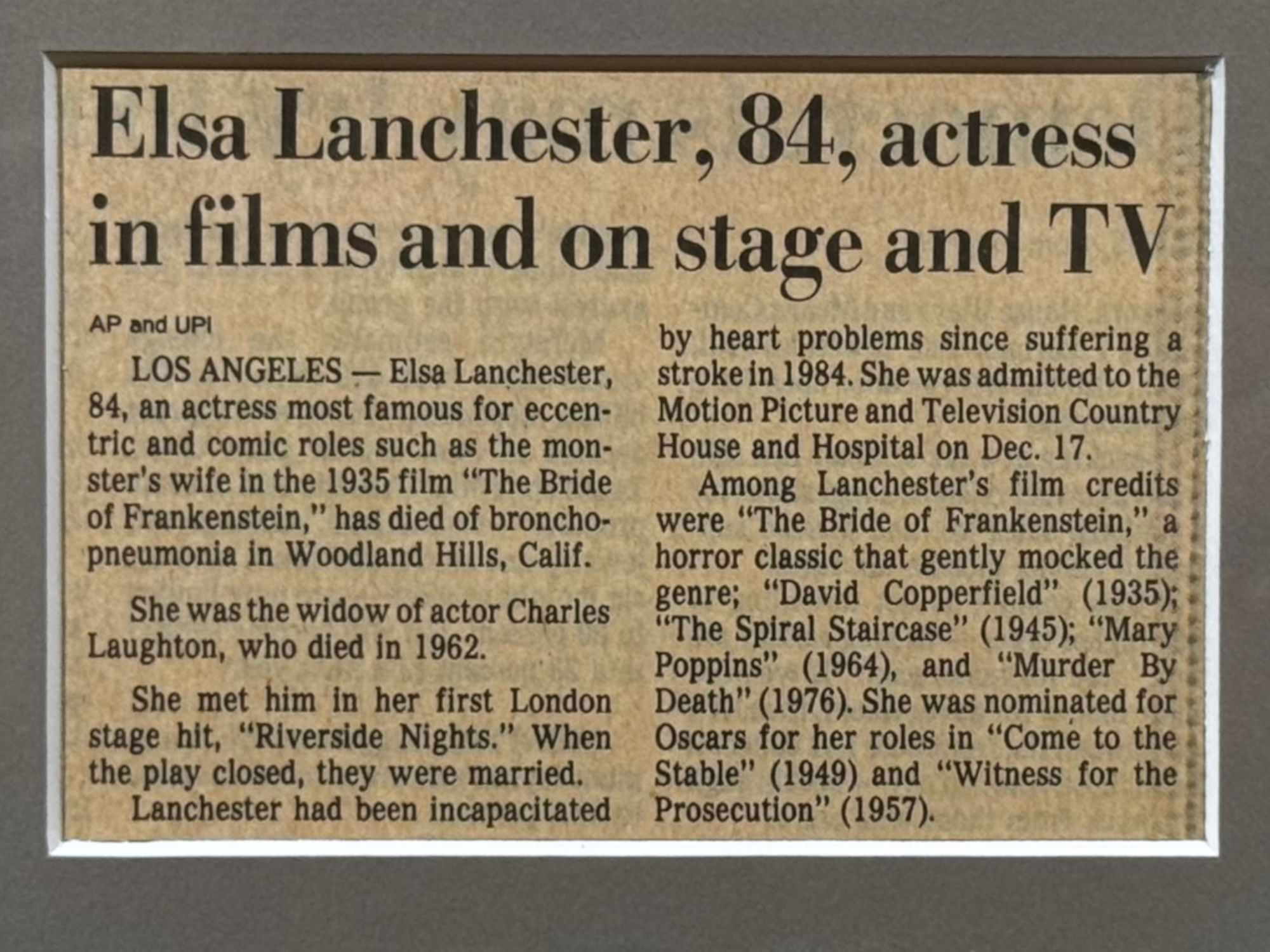 Ripley's Obituary Elsa Lanchester