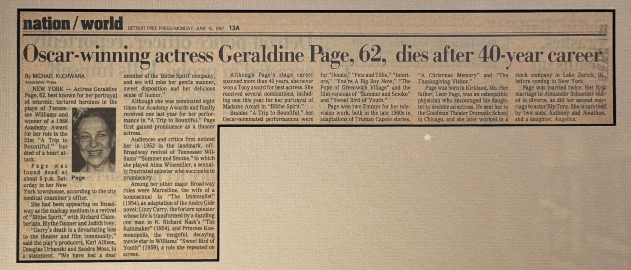 Ripley's Obituary Geraldine Page