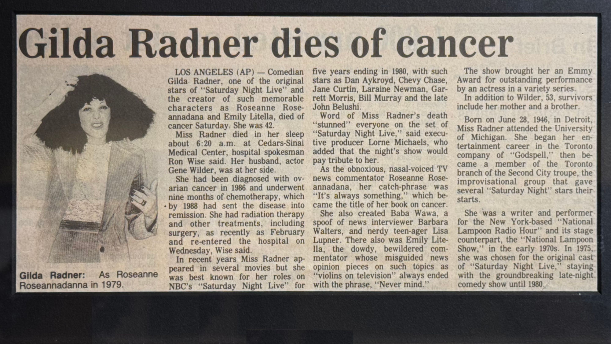 Ripley's Obituary Gilda Radner