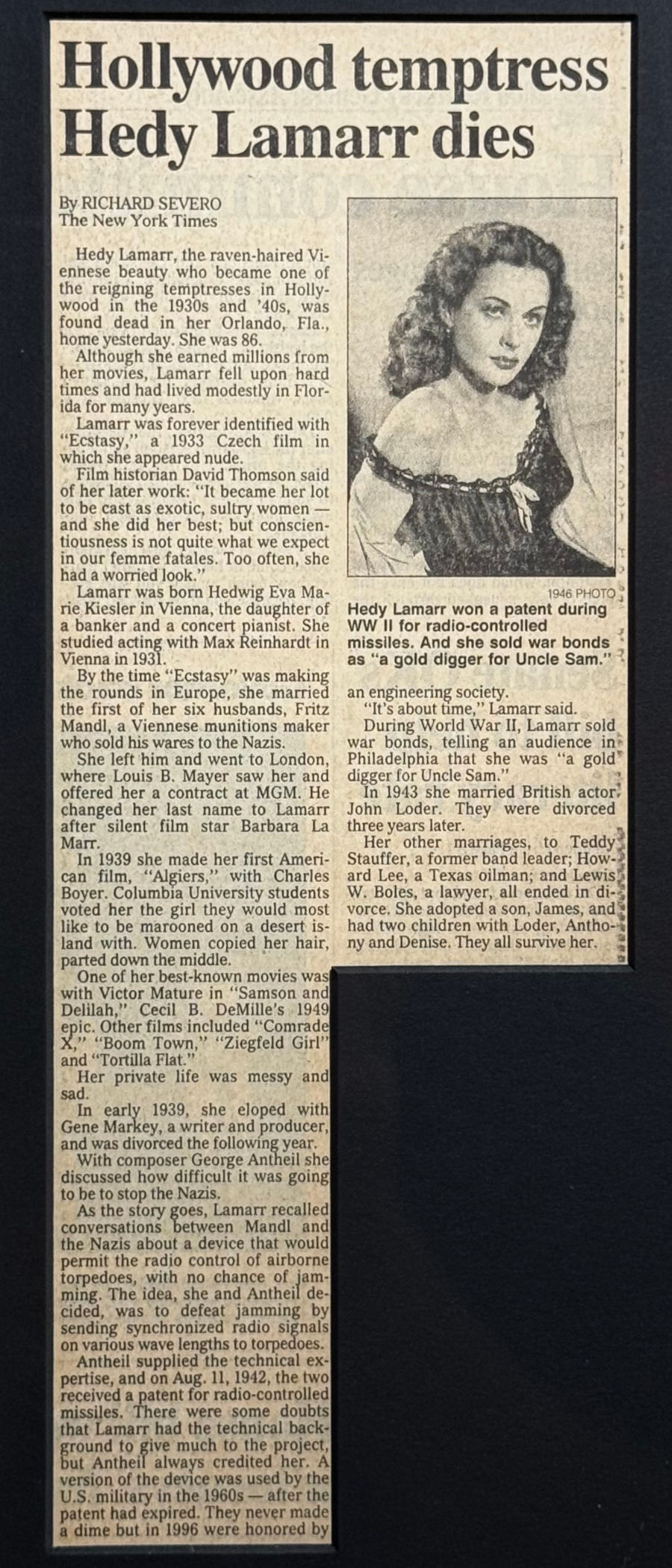 Ripley's Obituary Hedy Lamarr