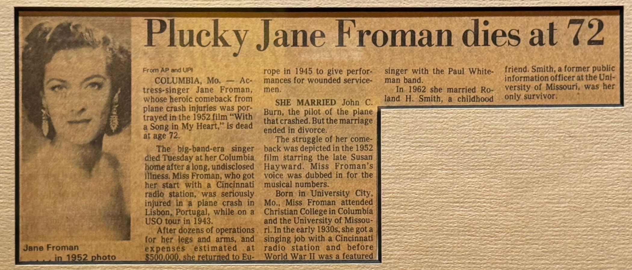 Ripley's Obituary Jane Froman