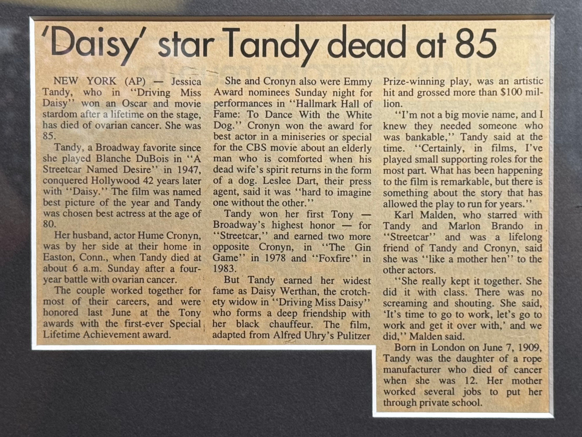 Ripley's Obituary Jessica Tandy