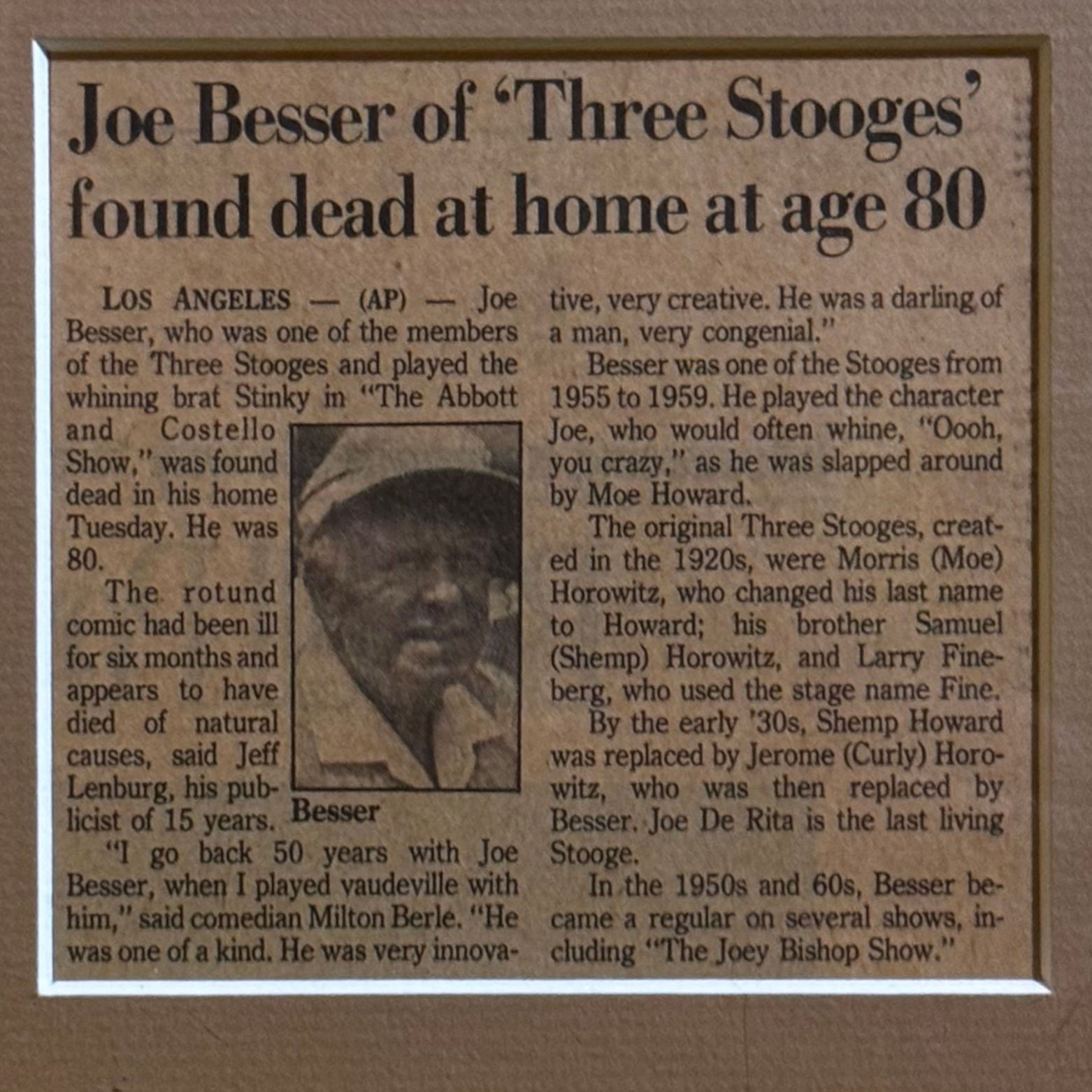 Ripley's Obituary Joe Besser