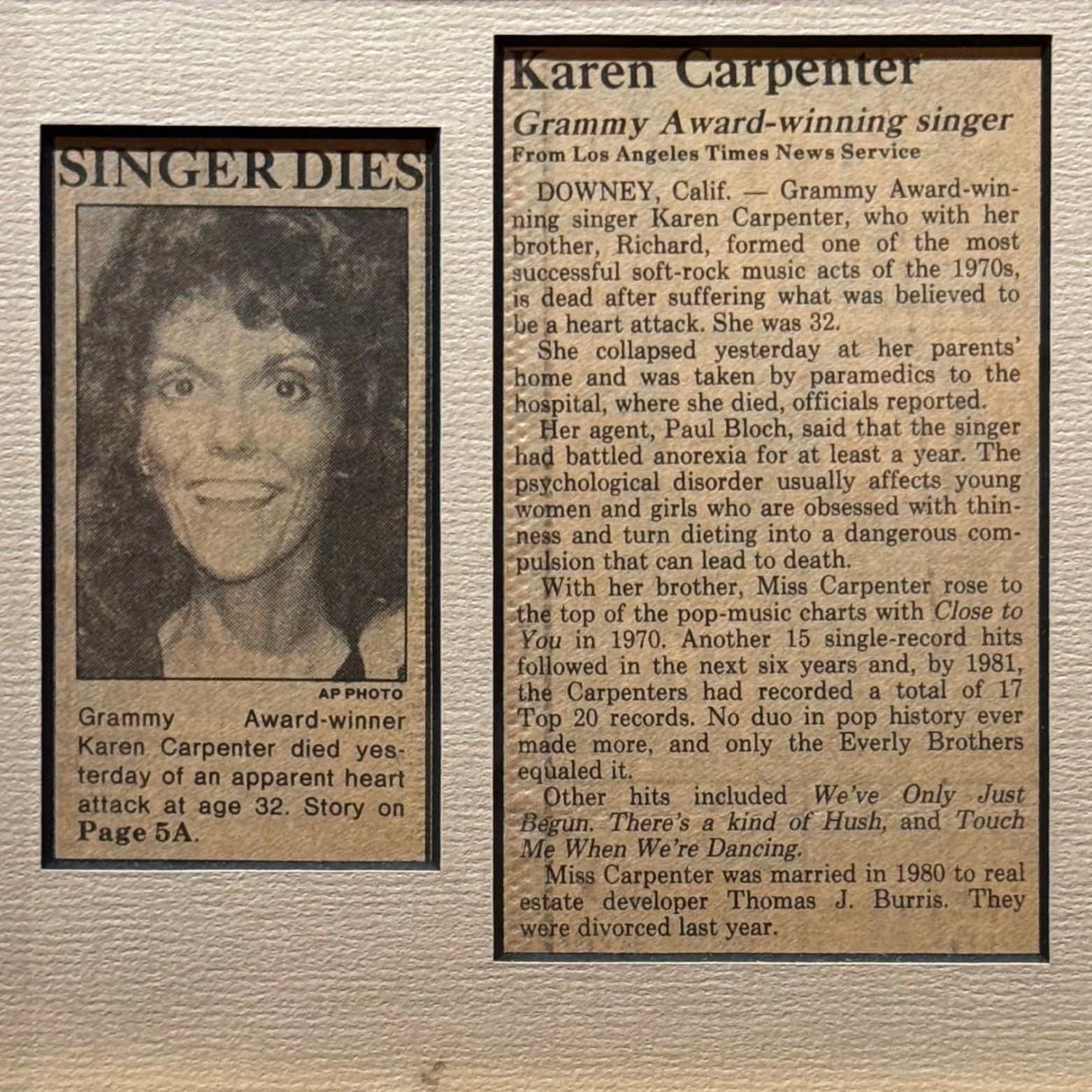 Ripley's Obituary Karen Carpenter