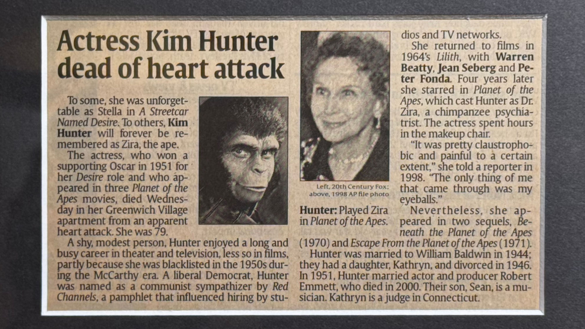 Ripley's Obituary Kim Hunter