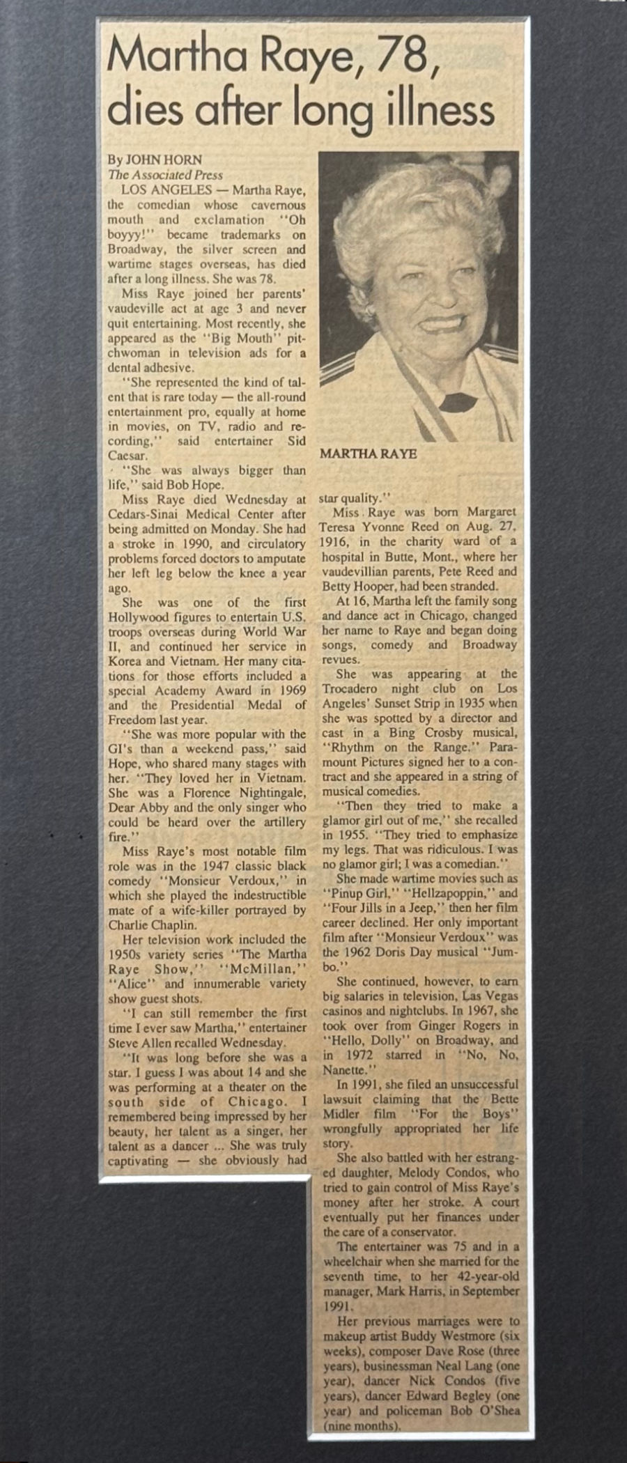 Ripley's Obituary Martha Raye